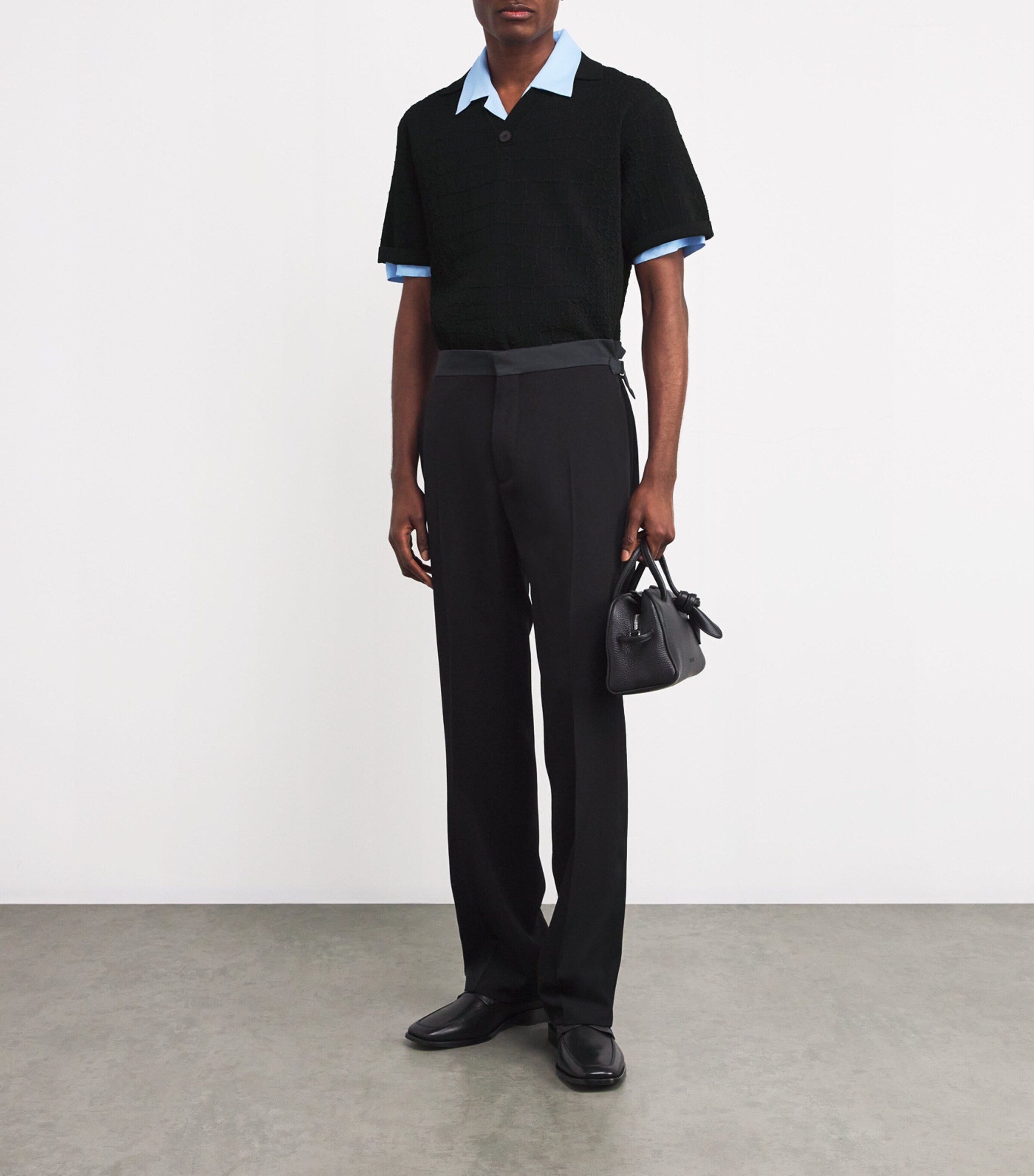 Jacquemus Mens Cotton Croc-Embossed Polo Shirt Black Image 2