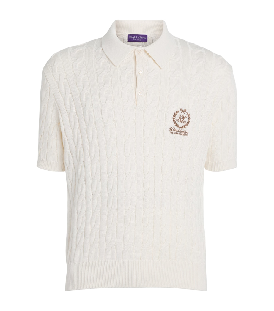 Ralph Lauren Purple Label Mens x Wimbledon Cotton-Blend Cable-Knit Polo Shirt Cream Image 1