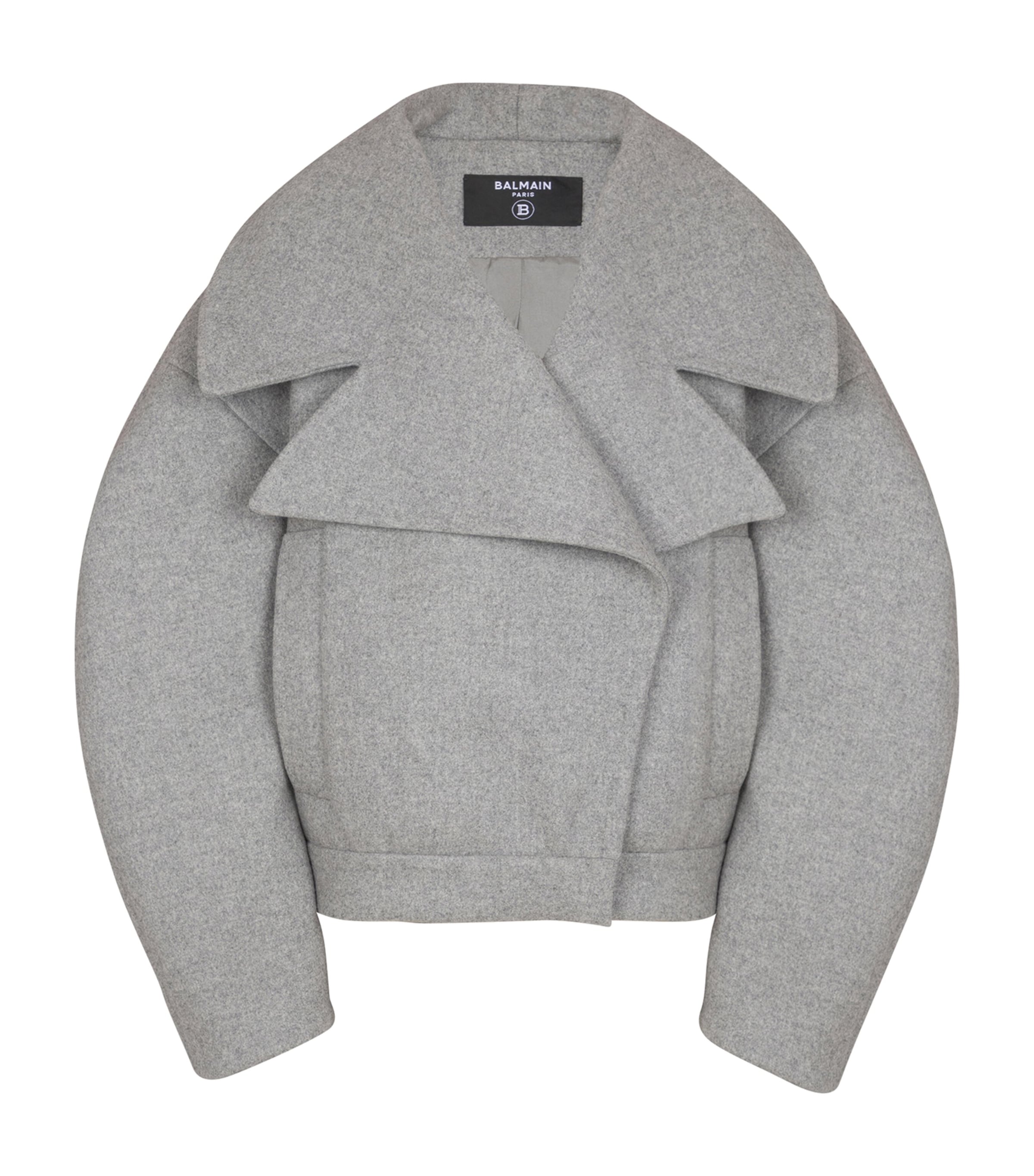 Balmain Oversized Wool Caban Featuring Pockets In Gray