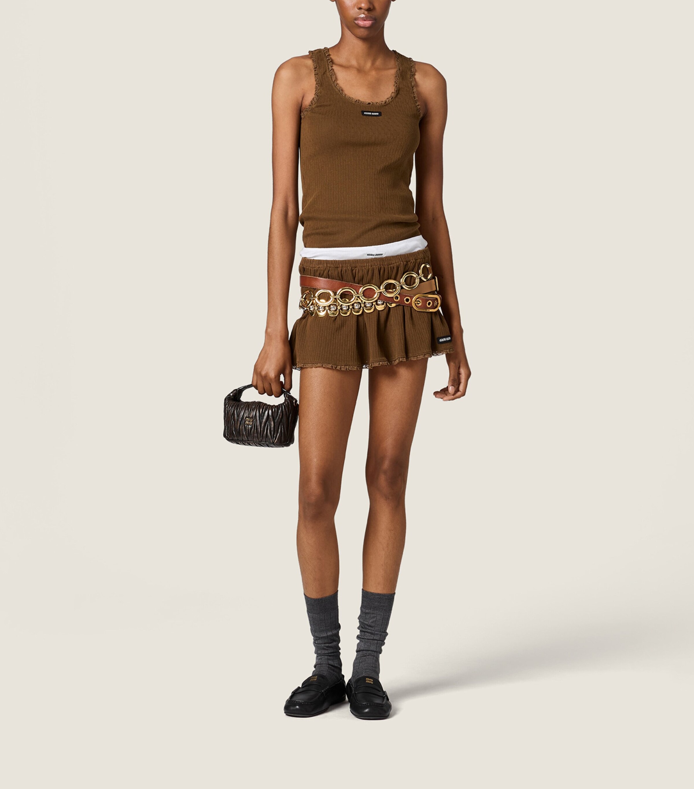Miu Miu Womens Cotton Lace-Trimmed Mini Skirt Image 2