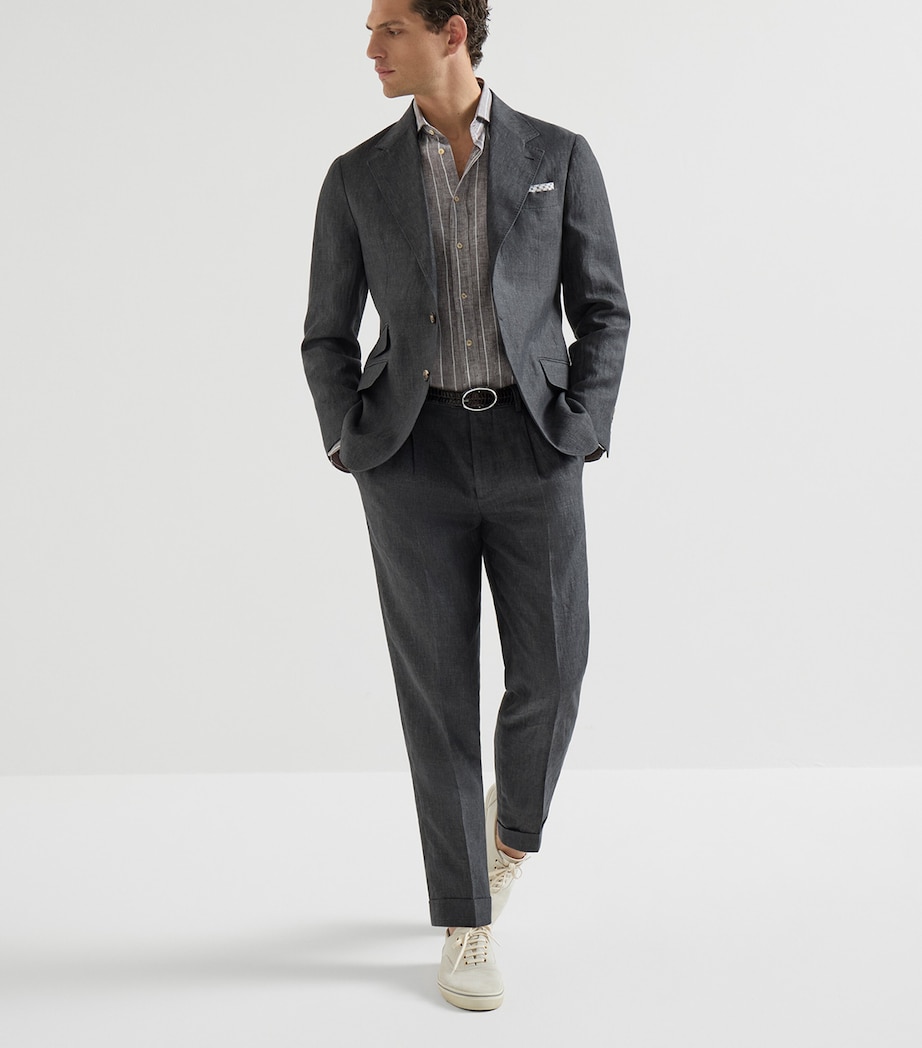 Brunello Cucinelli Mens Linen Chalk Stripe Shirt Image 2