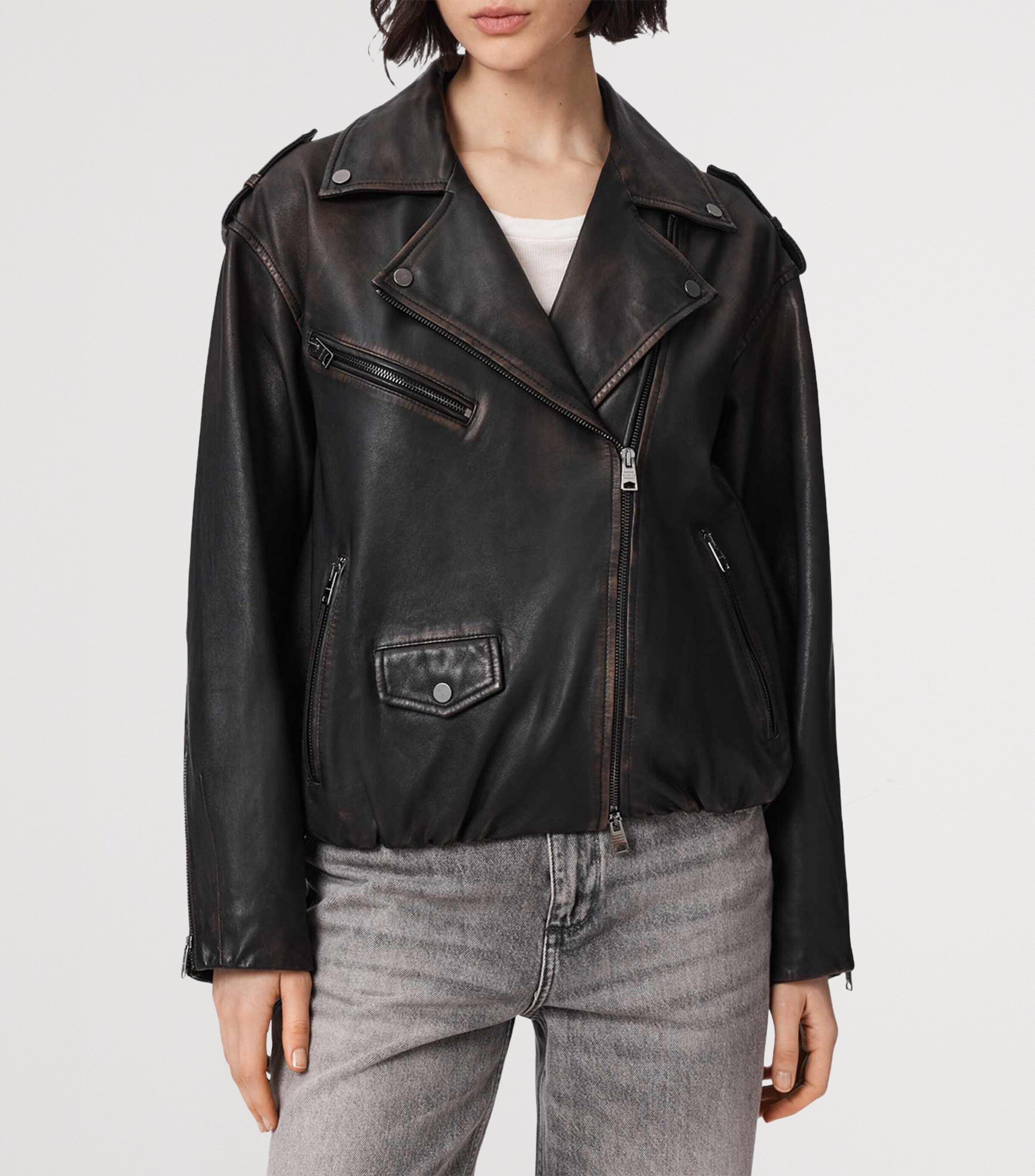 AllSaints Womens Leather Samina Biker Jacket Black/brown Image 5