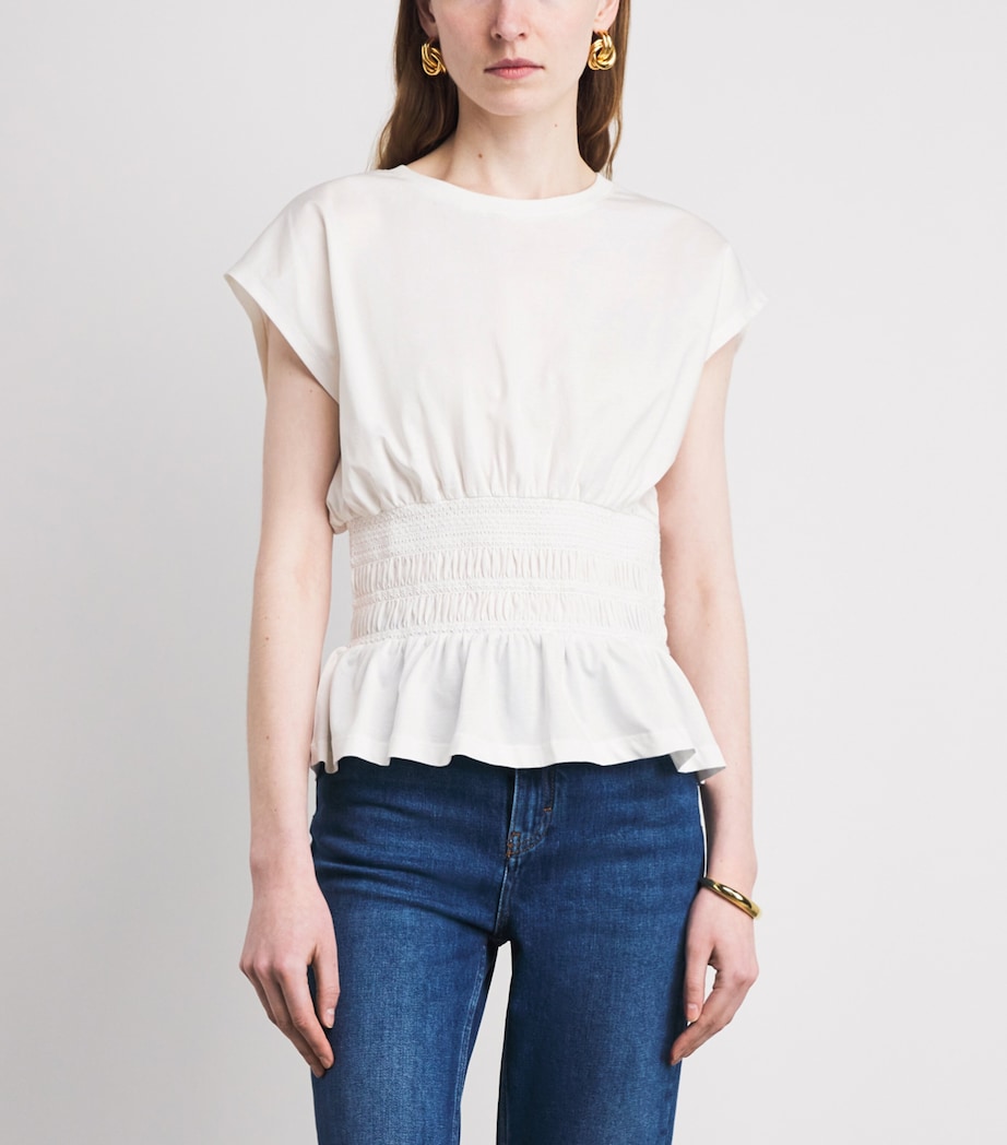 Maje Womens Cotton Shirred T-Shirt White Image 4
