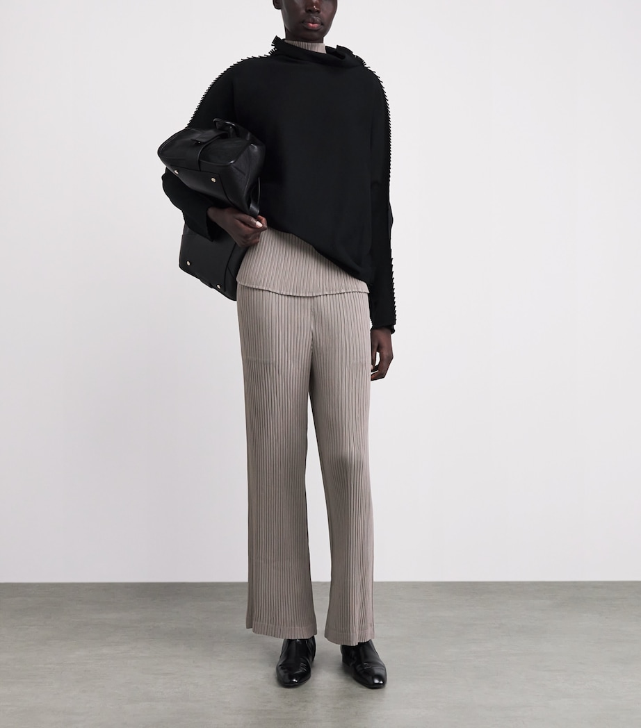 Issey Miyake Womens Hatching Pleats Straight Leg Trousers Greige Image 2