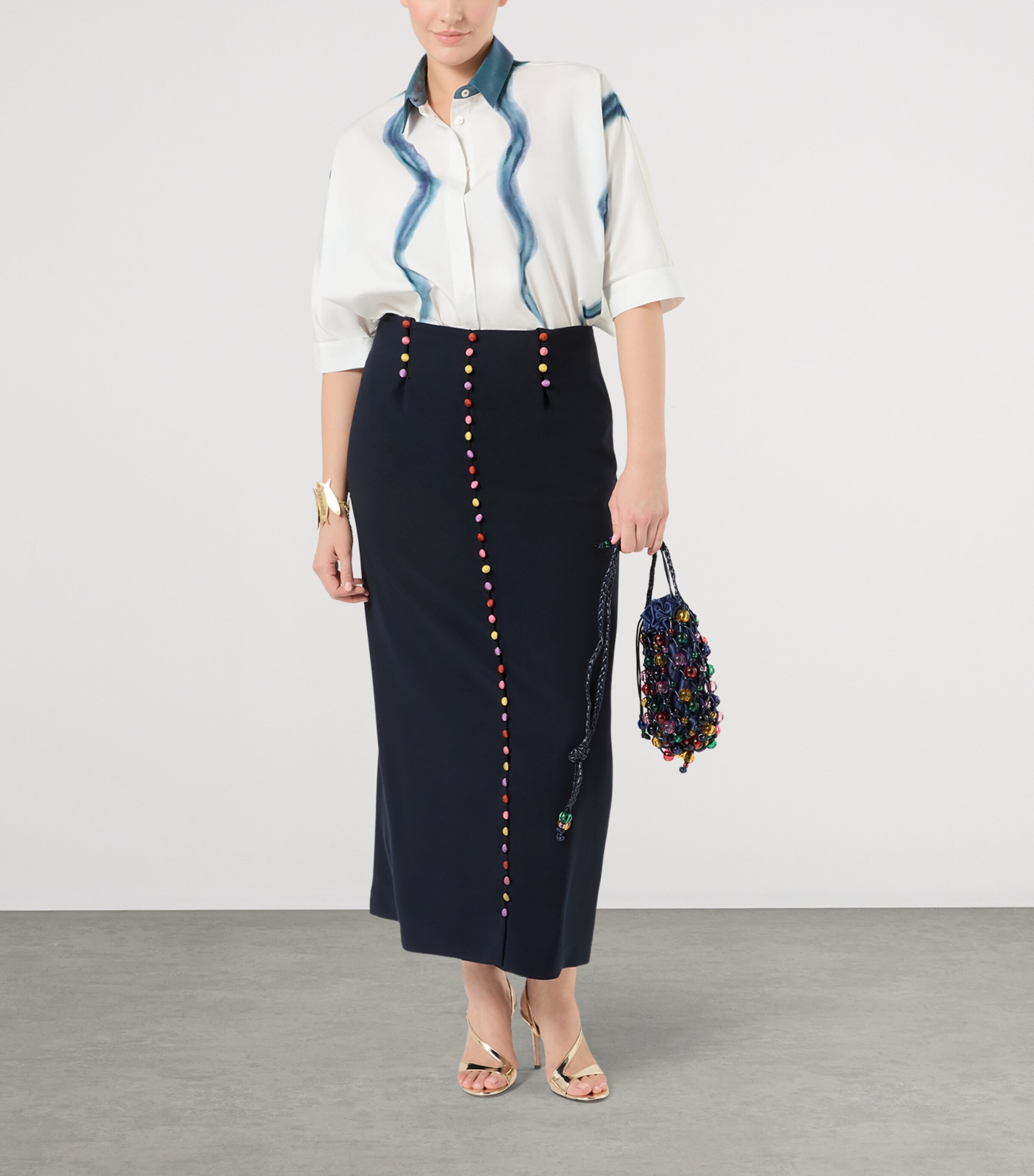 Marina Rinaldi Womens Cotton Printed Short-Sleeve Shirt Ice Image 2
