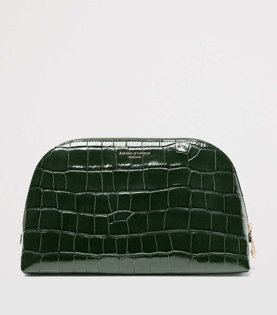 Aspinal Of London Large Leather Croc-Embossed Cosmetic Case Evergreen Image 2