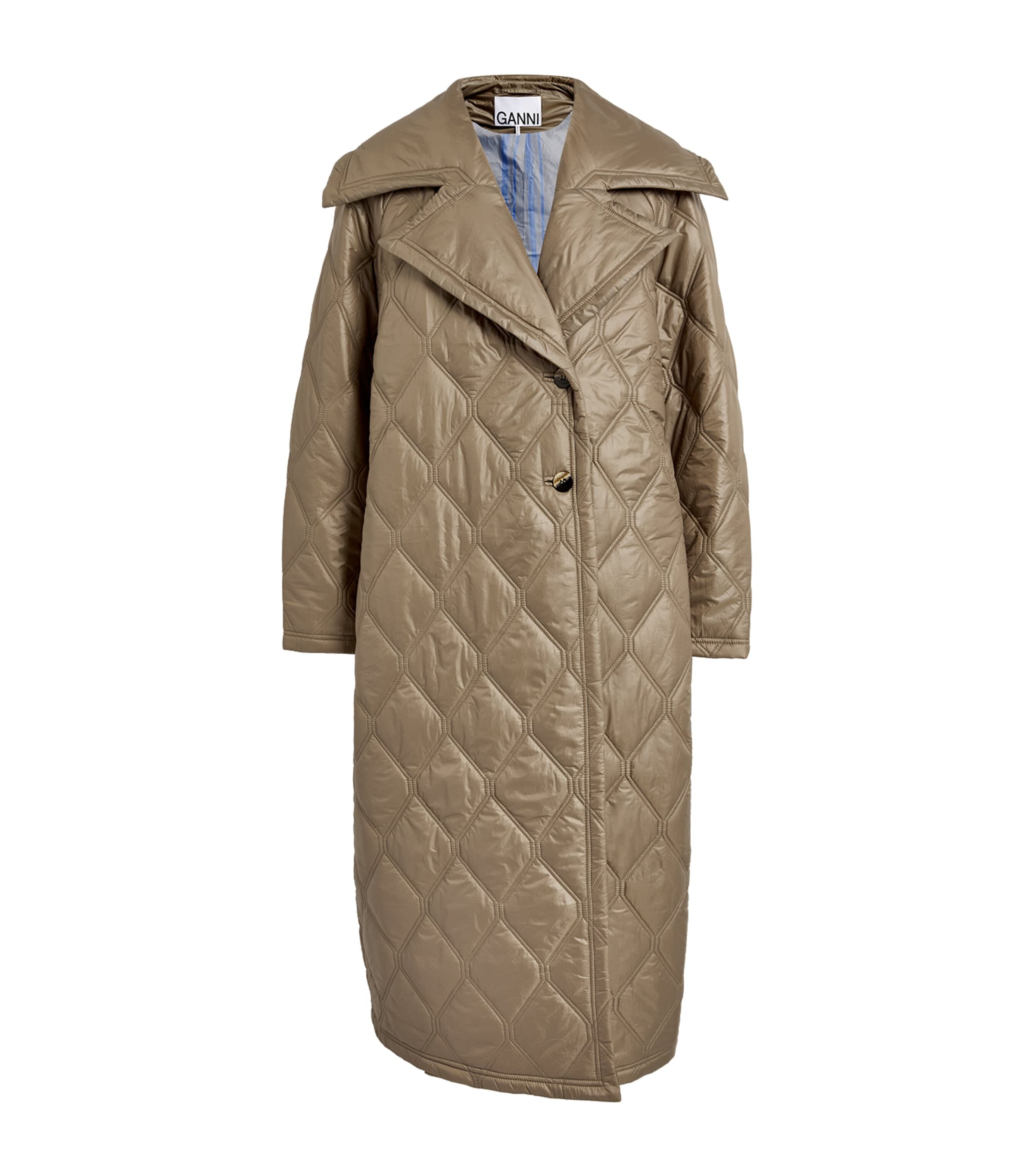 Ganni Quilted Collared Coat In Brown