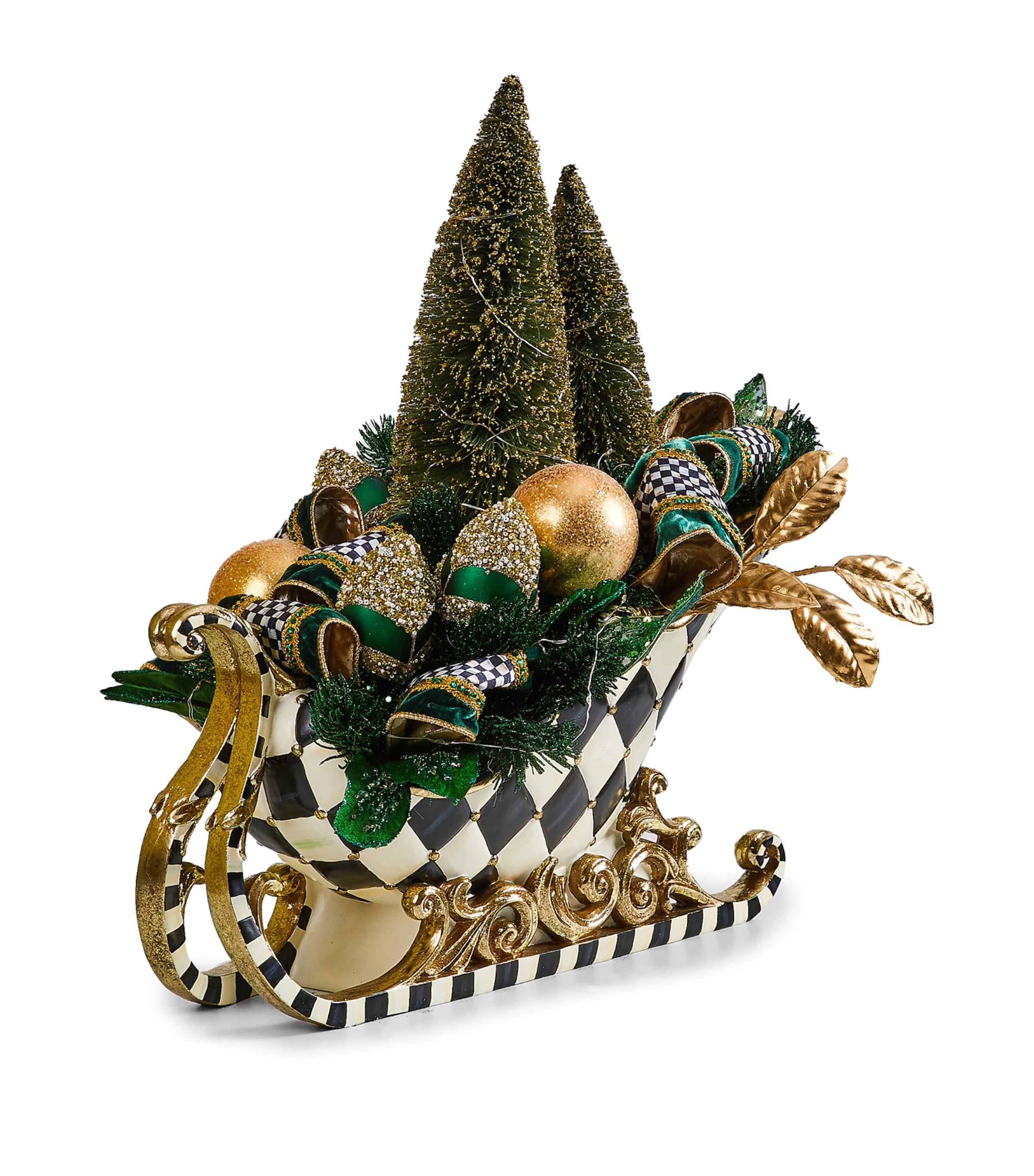 MacKenzie-Childs Emerald Luxe Illuminated Sleigh Centrepiece Green Image 1