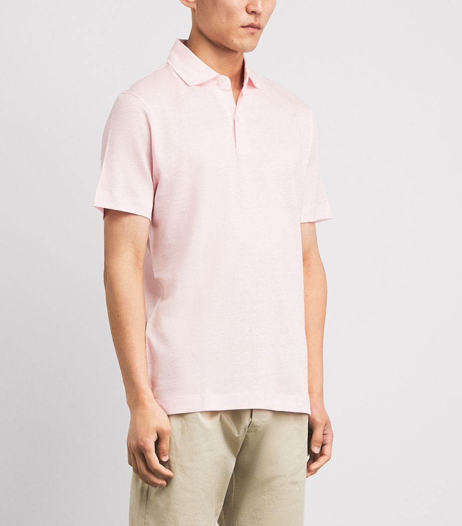 BOSS Mens Linen-Cotton Polo Shirt Open Pink Image 4