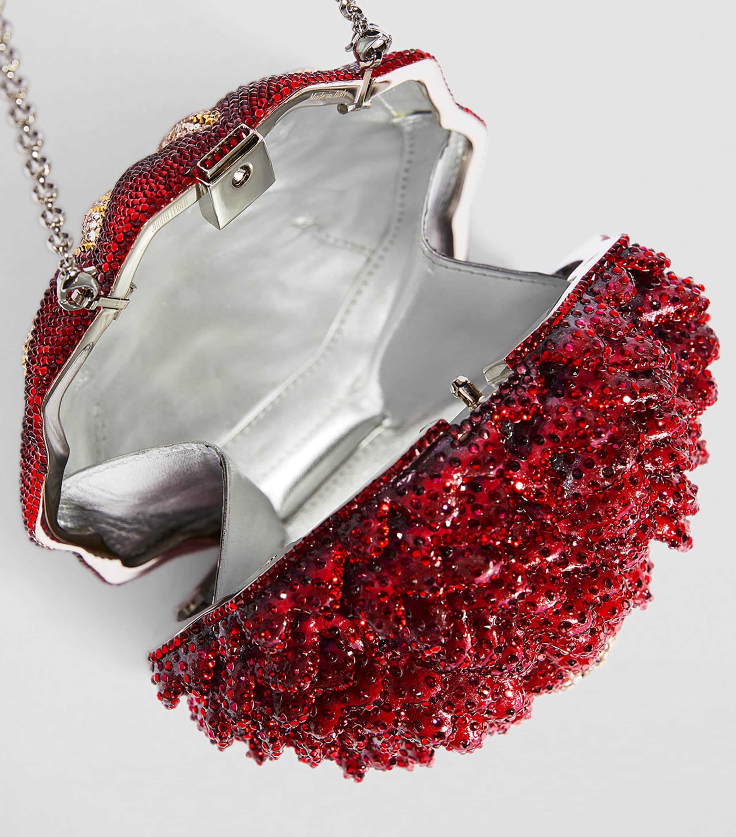 Crystal-Embellished Peony Clutch Bag SILVER FLAME Image 3