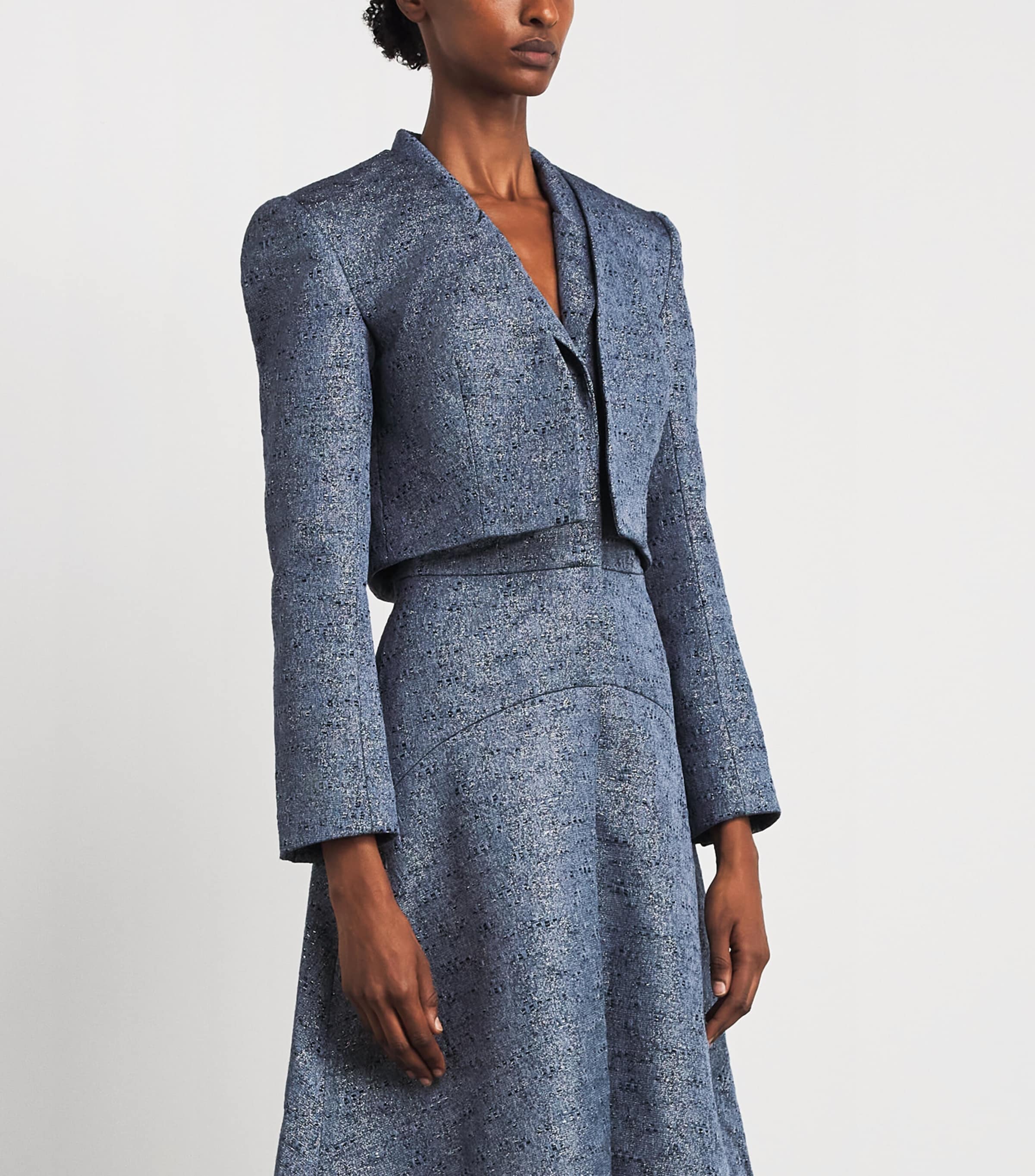 Safiyaa Womens Collarless Cropped Blazer Silver Blue Image 4