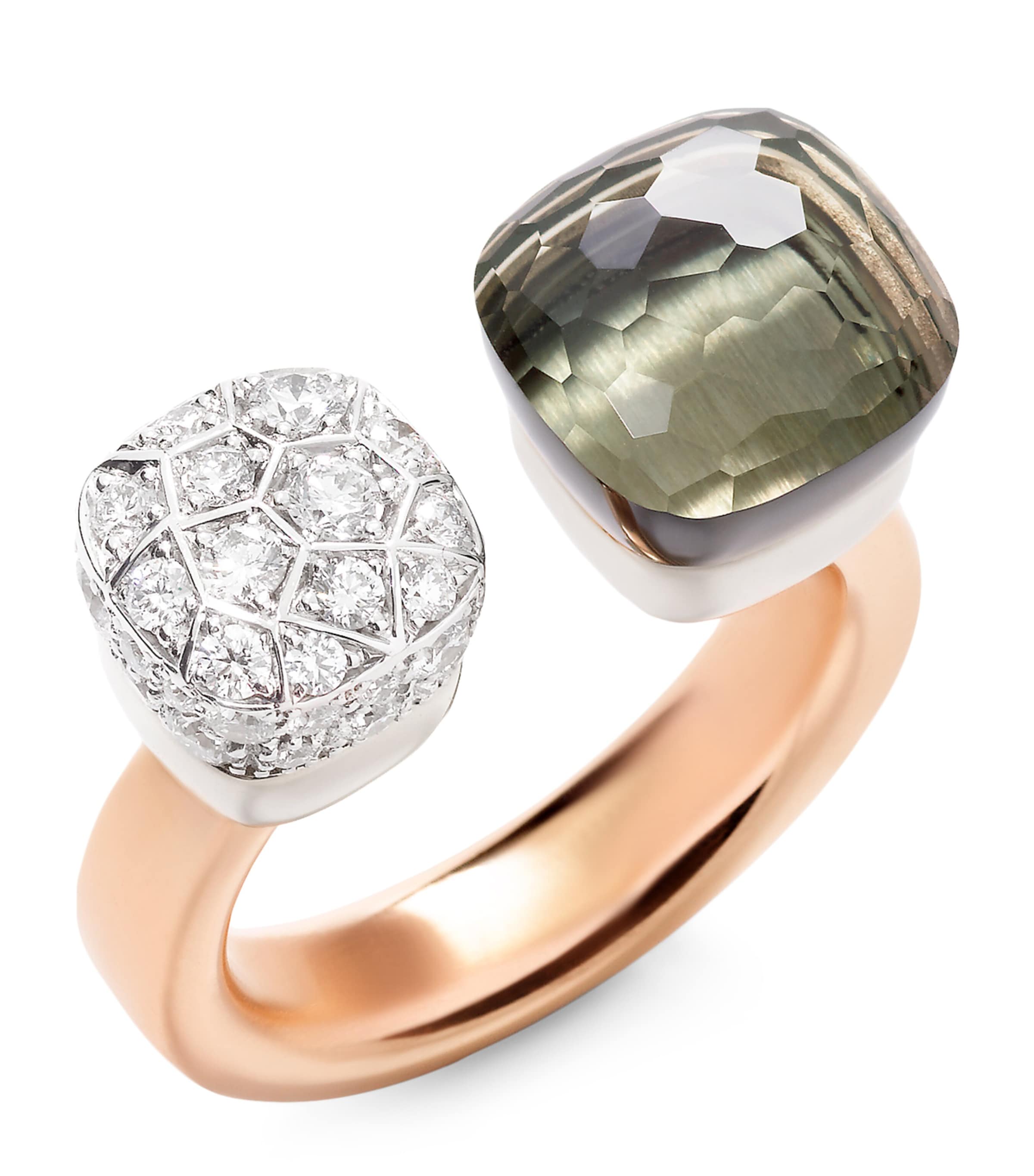 Pomellato Mixed Gold Diamond And Prasiolite Nudo Ring In Rose Gold