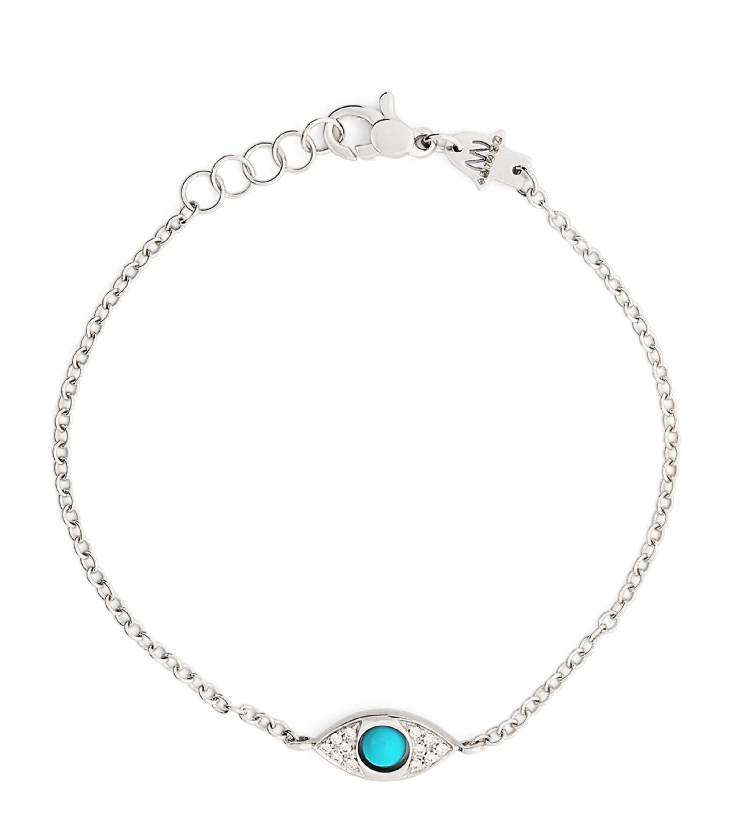 Netali Nissim White Gold, Diamond And Turquoise Protected Eye Bracelet