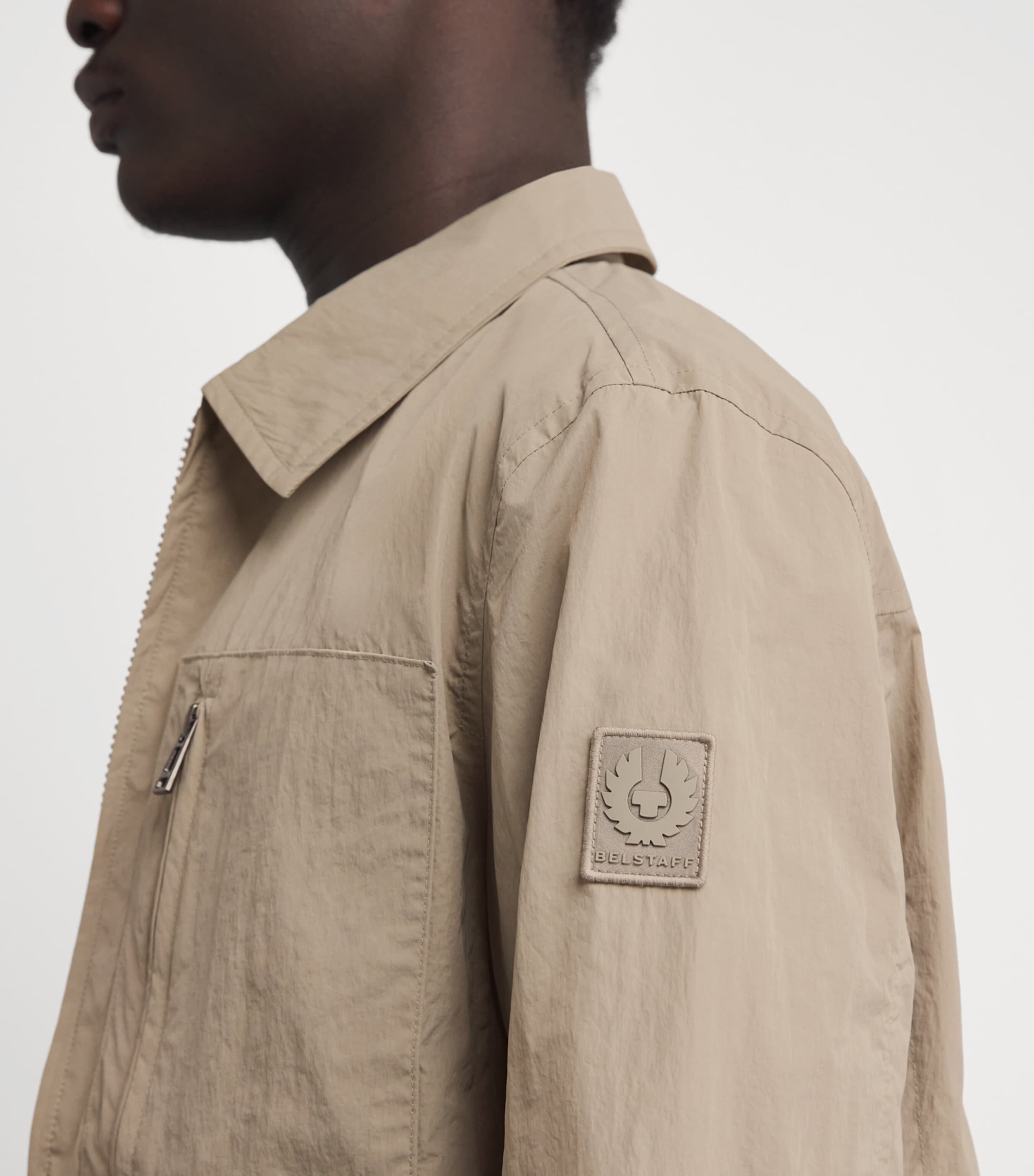 Belstaff Mens Gabardine Grid Overshirt Dark Sanddksnd Image 3