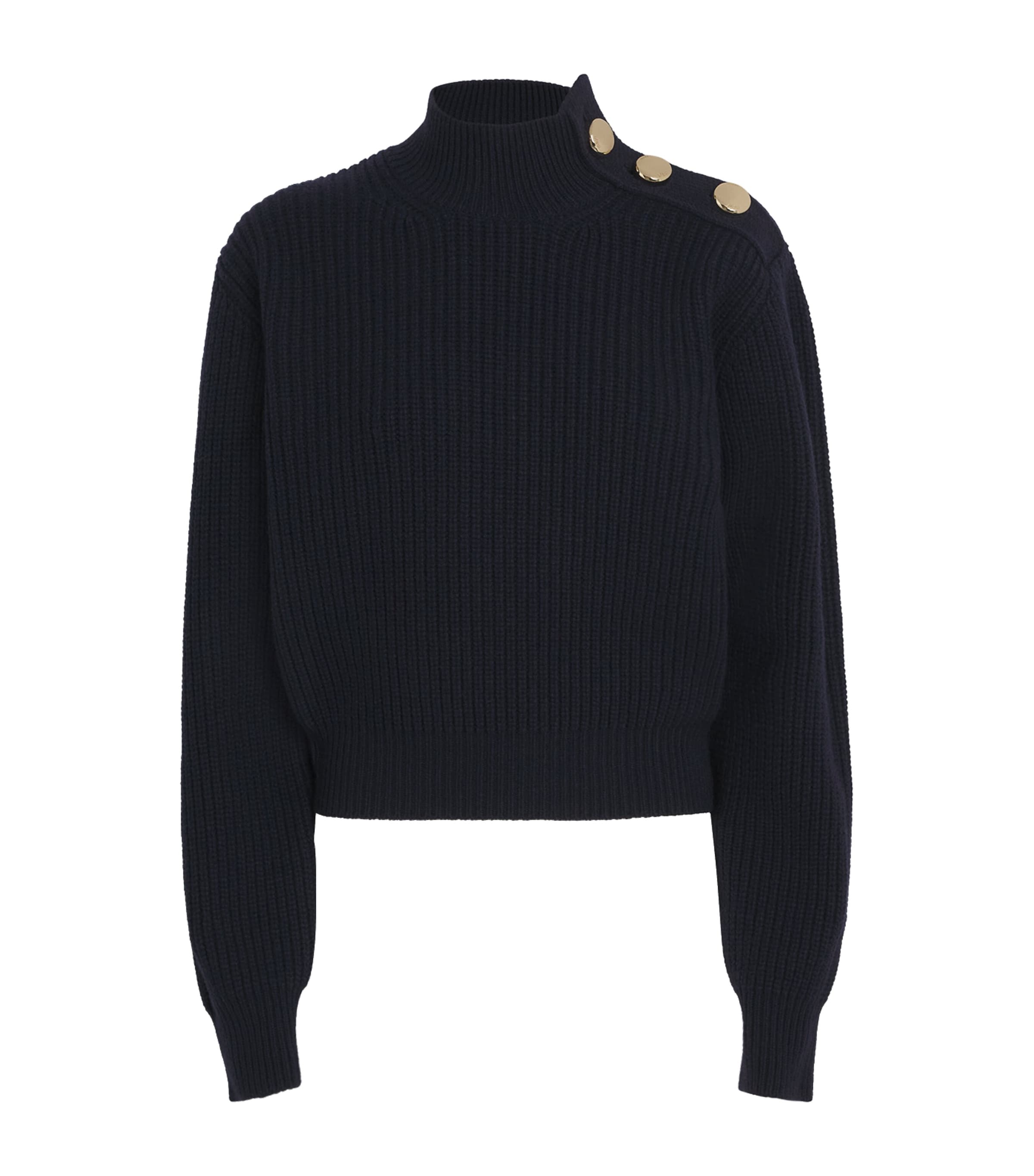 Maje Wool Button-neck Sweater In Black