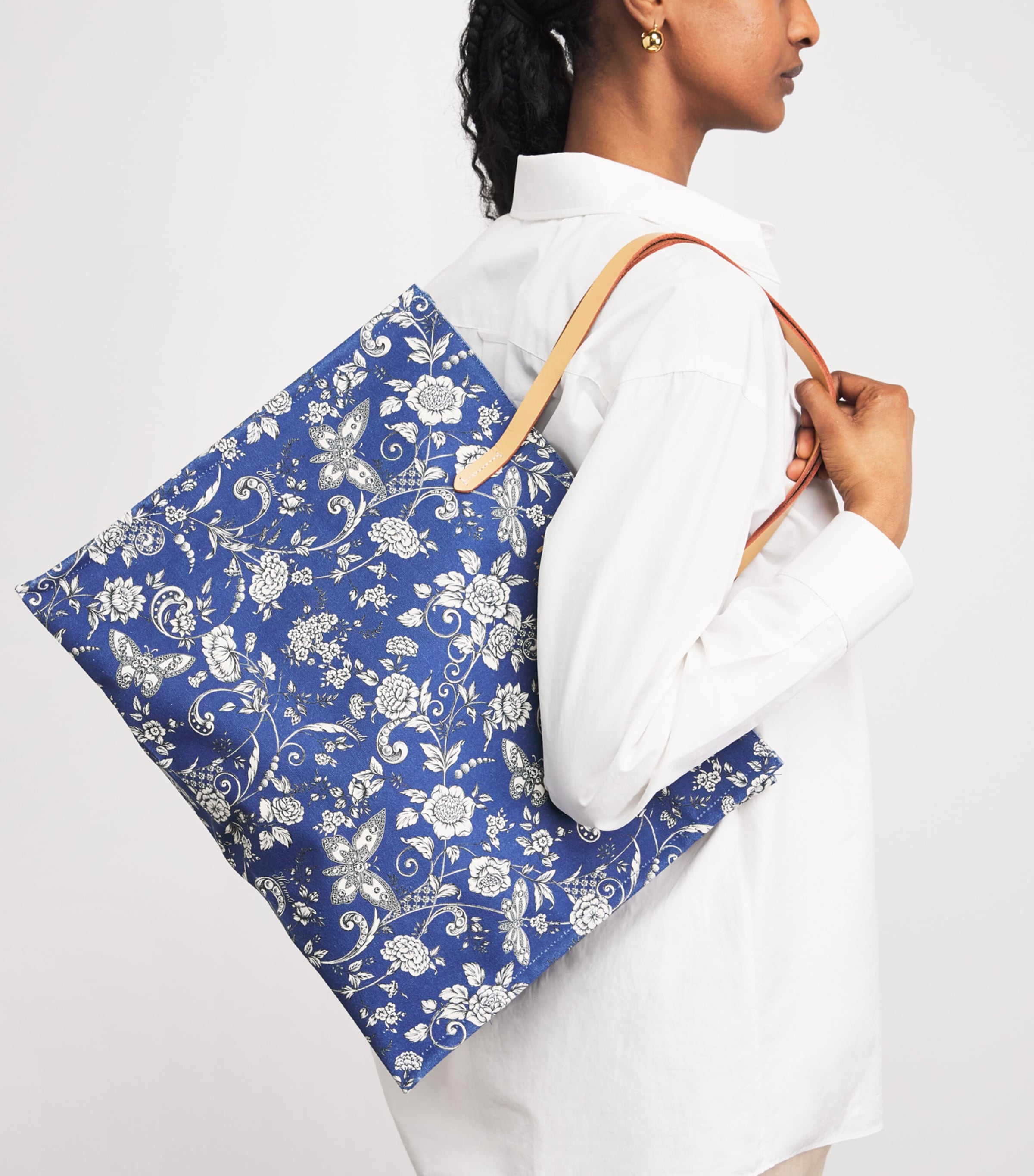 Harrods Large Cotton Butterfly Tote Bag Print Image 4