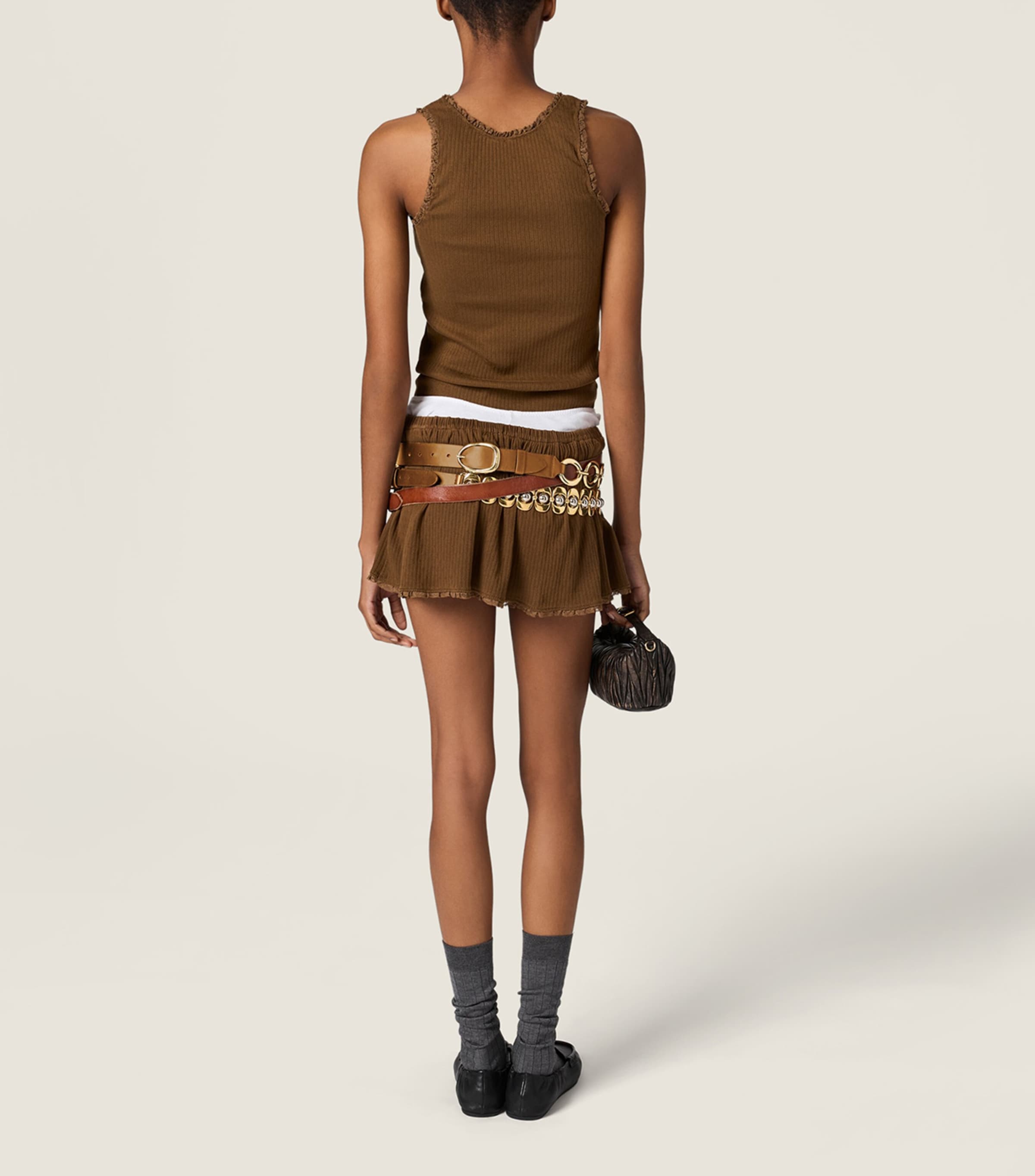 Miu Miu Womens Cotton Ribbed Logo Tank Top Image 3