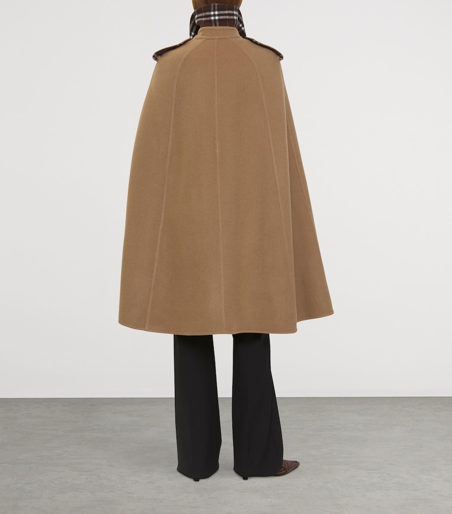Burberry Womens Wool Trench Cape Camel/treacle Bn Chk Image 5