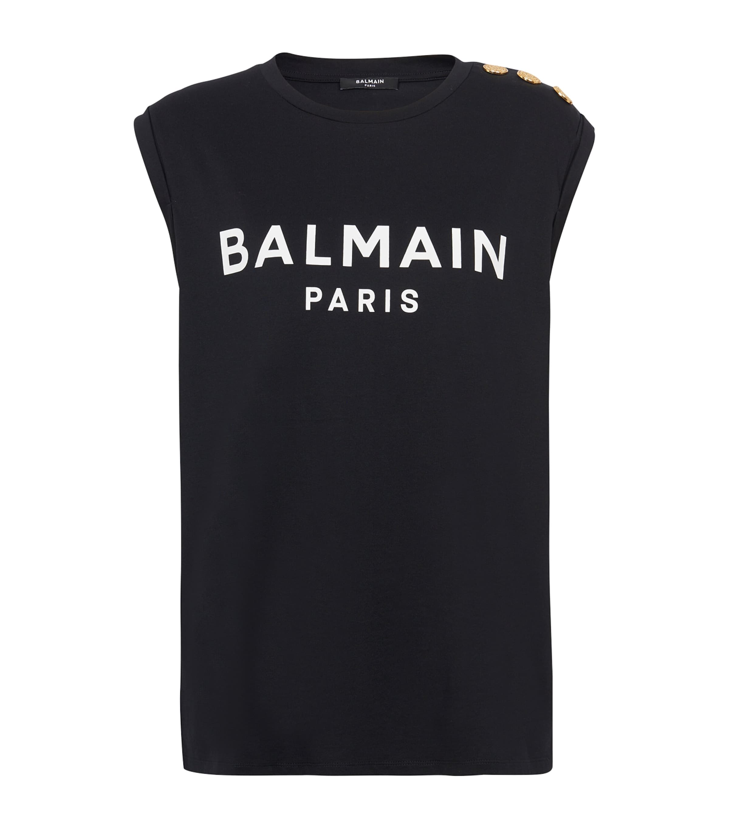 Shop Balmain Cotton Logo Tank Top In Black