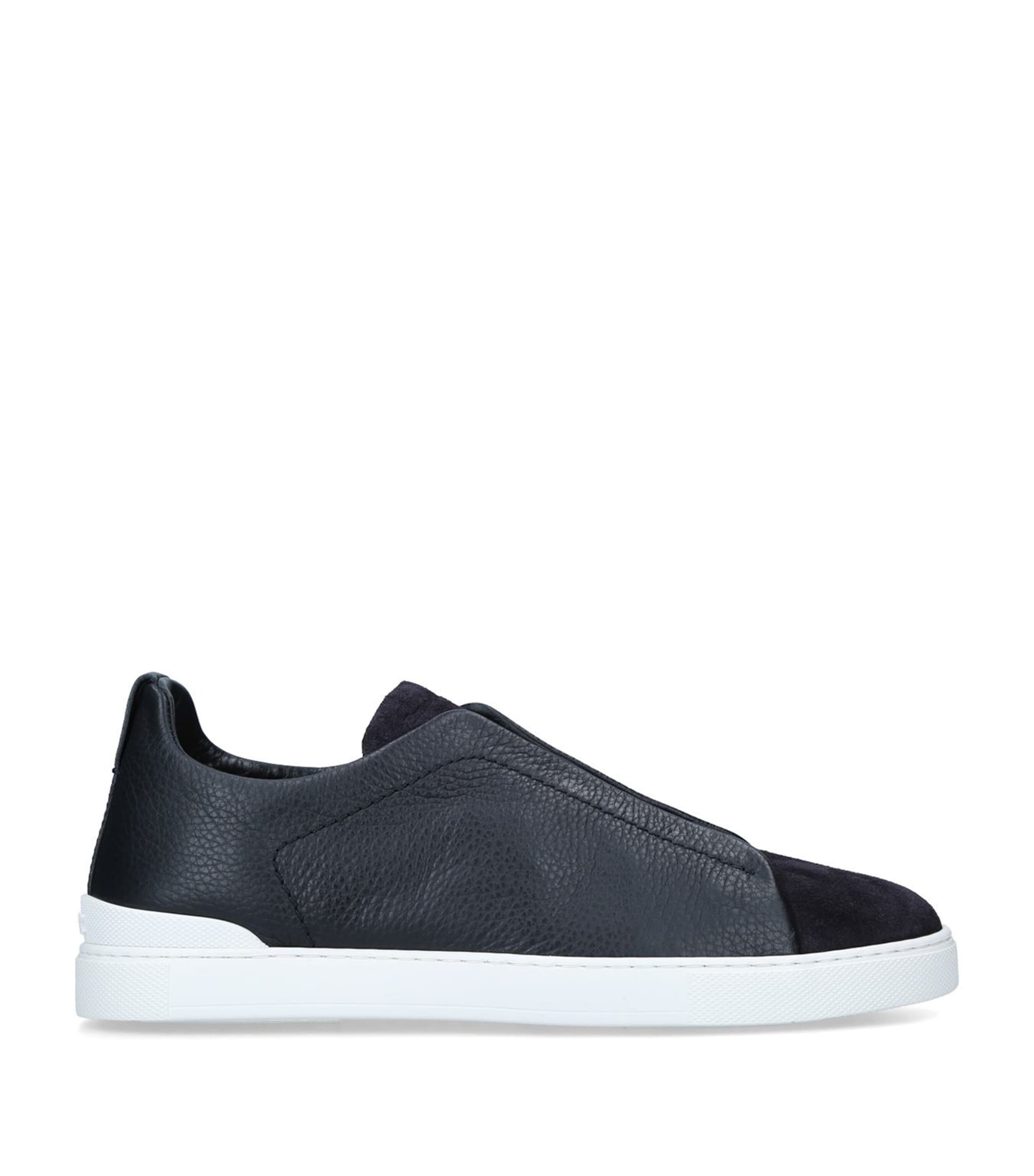 Zegna Leather Triple Stitch Sneakers Navy Image 1