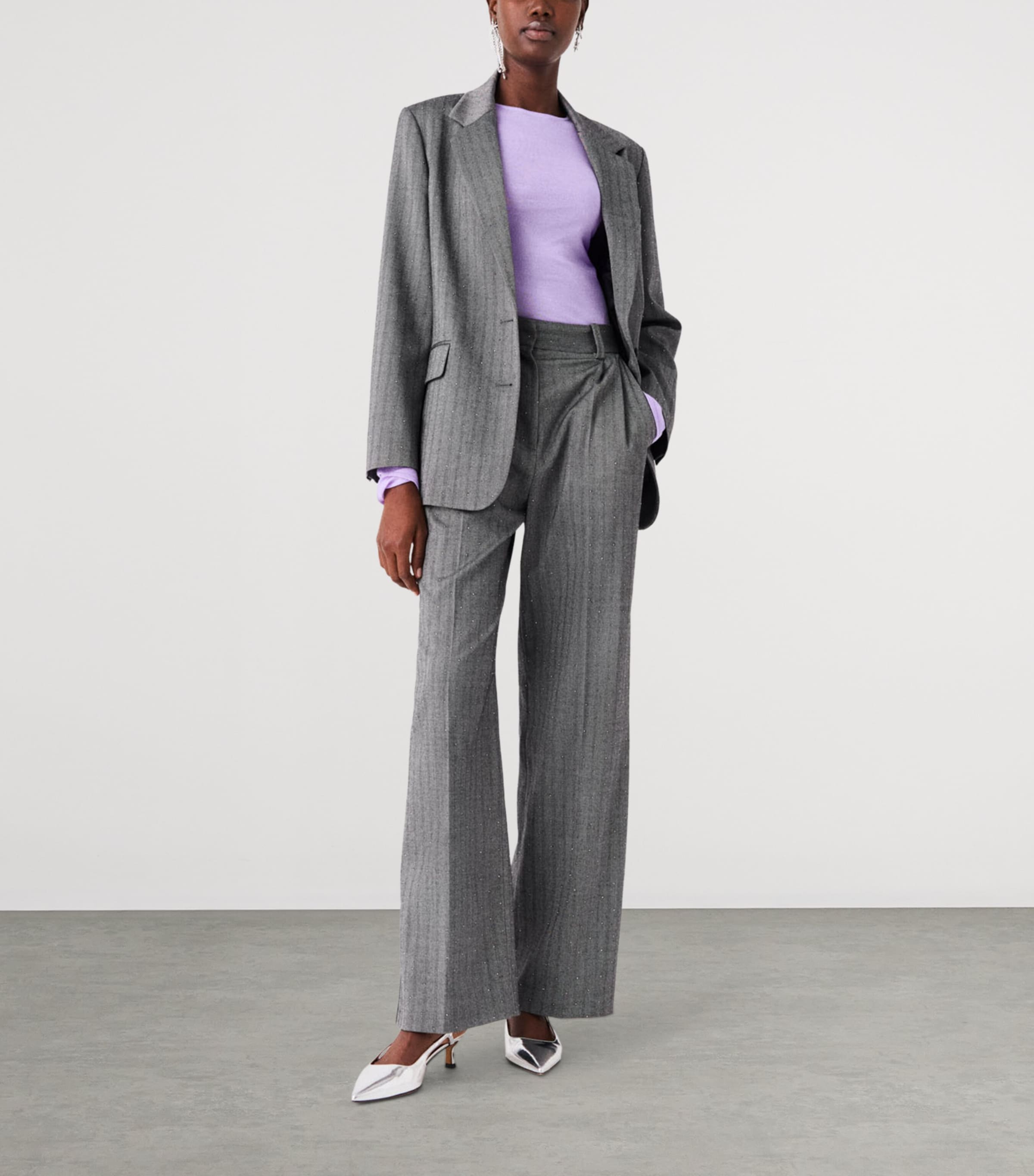 Maje Womens Striped Rhinestone-Embellished Blazer Grey Image 2