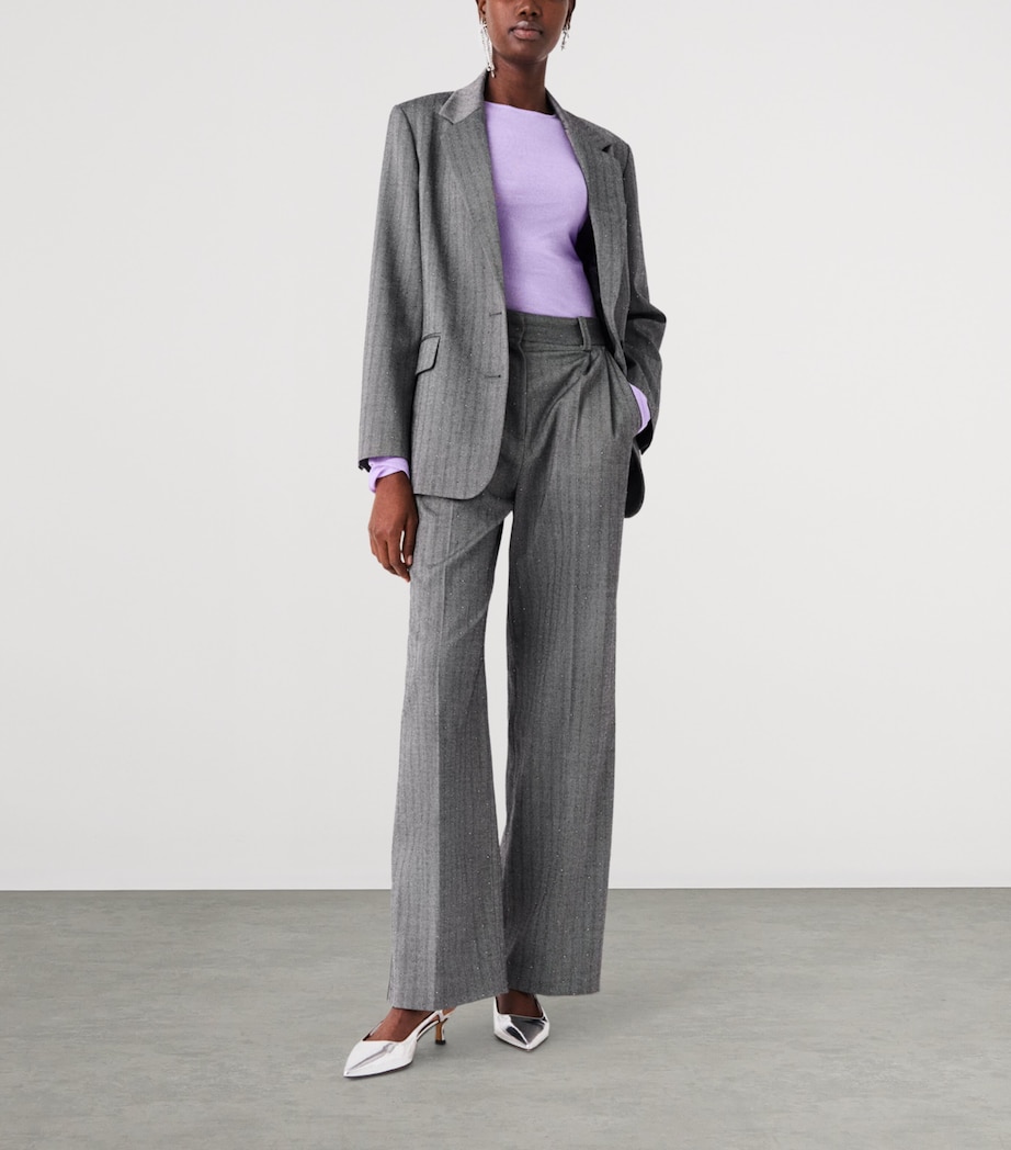 Maje Womens Striped Rhinestone-Embellished Blazer Grey Image 2