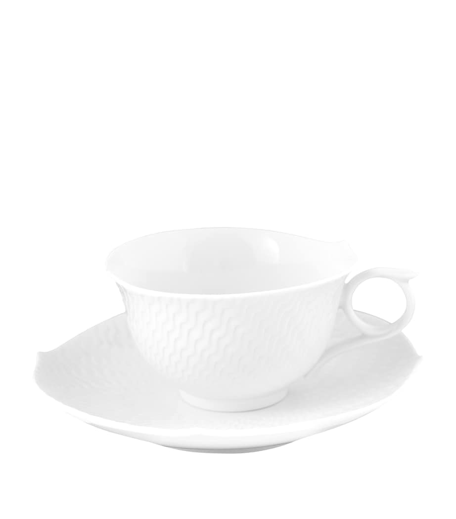 Waves Relief Teacup and Saucer WHITE Image 2