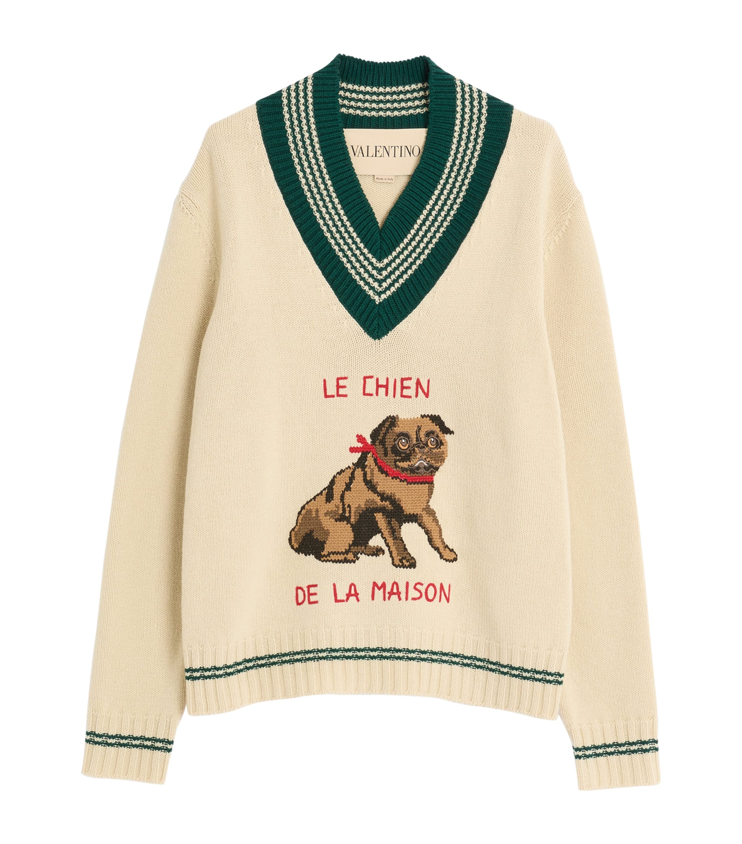Valentino Butter-coloured Sweater With Le Chien De La Maison Embroidery In Nude