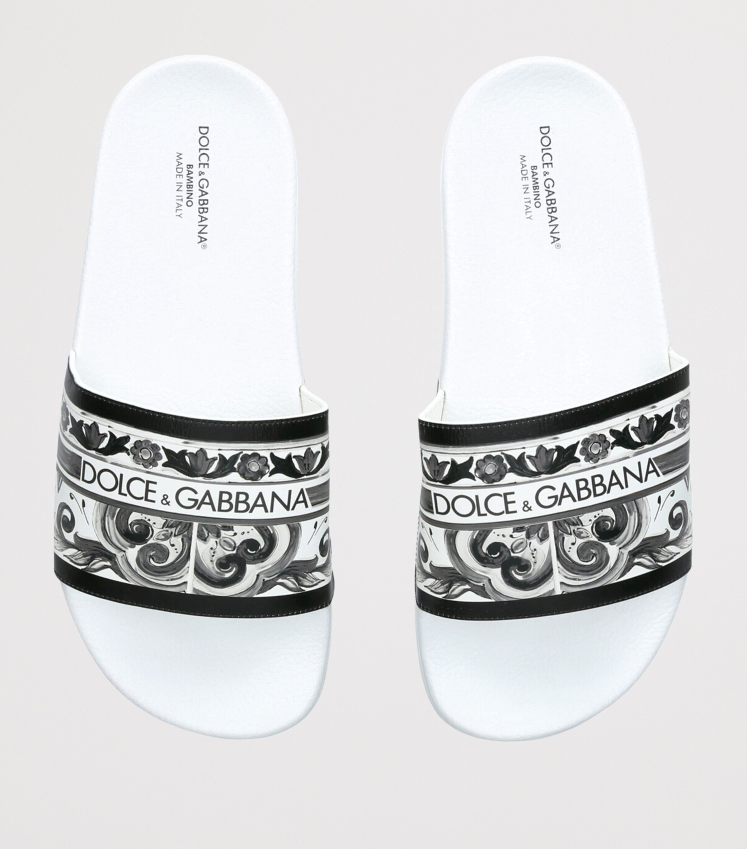 Dolce&Gabbana Kids Leather Majolica Slides White/blk Image 4