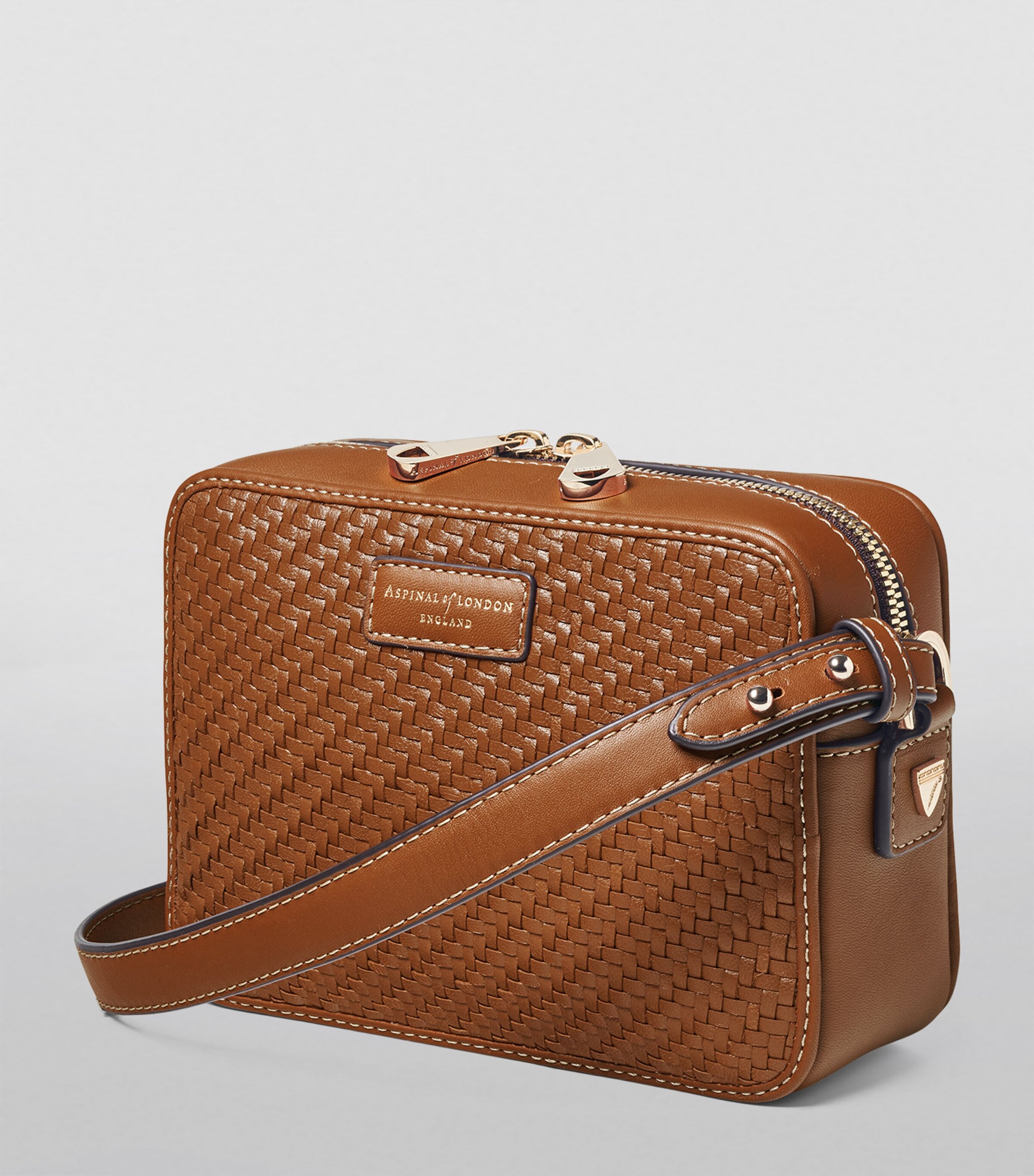 Aspinal Of London Leather Woven Camera Bag Tan Image 2