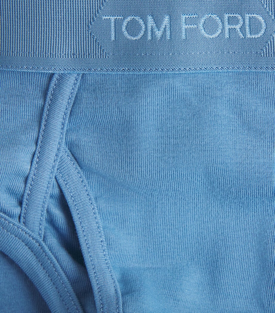 TOM FORD Mens Stretch-Cotton Logo Briefs Mid Blue Image 5