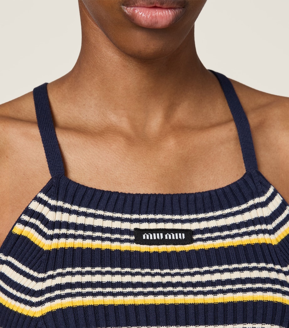 Miu Miu Womens Stretch-Cotton Knitted Mini Dress Blue Image 4