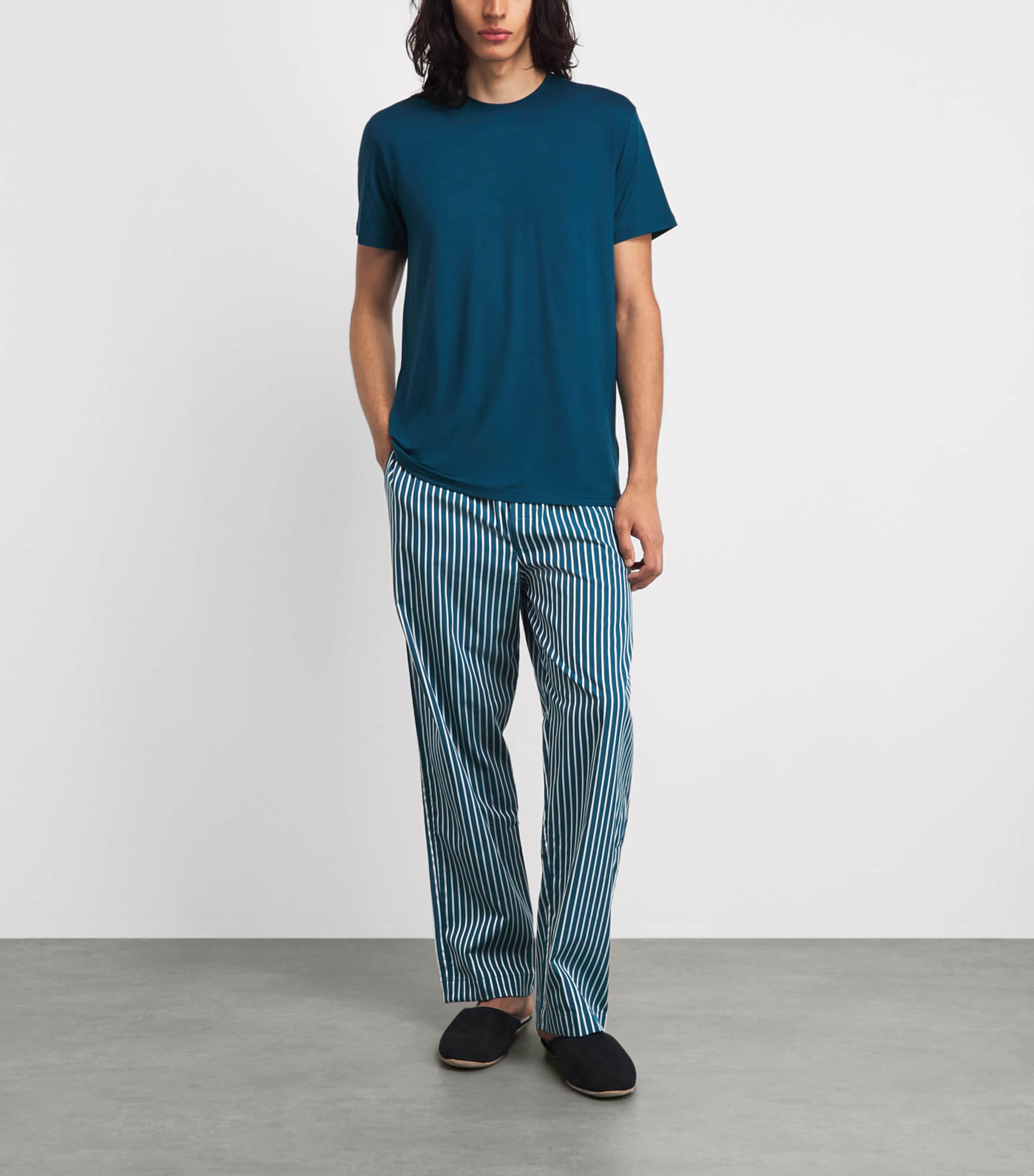 Derek Rose Mens Cotton Stripe Royal Lounge Trousers Blu Image 2