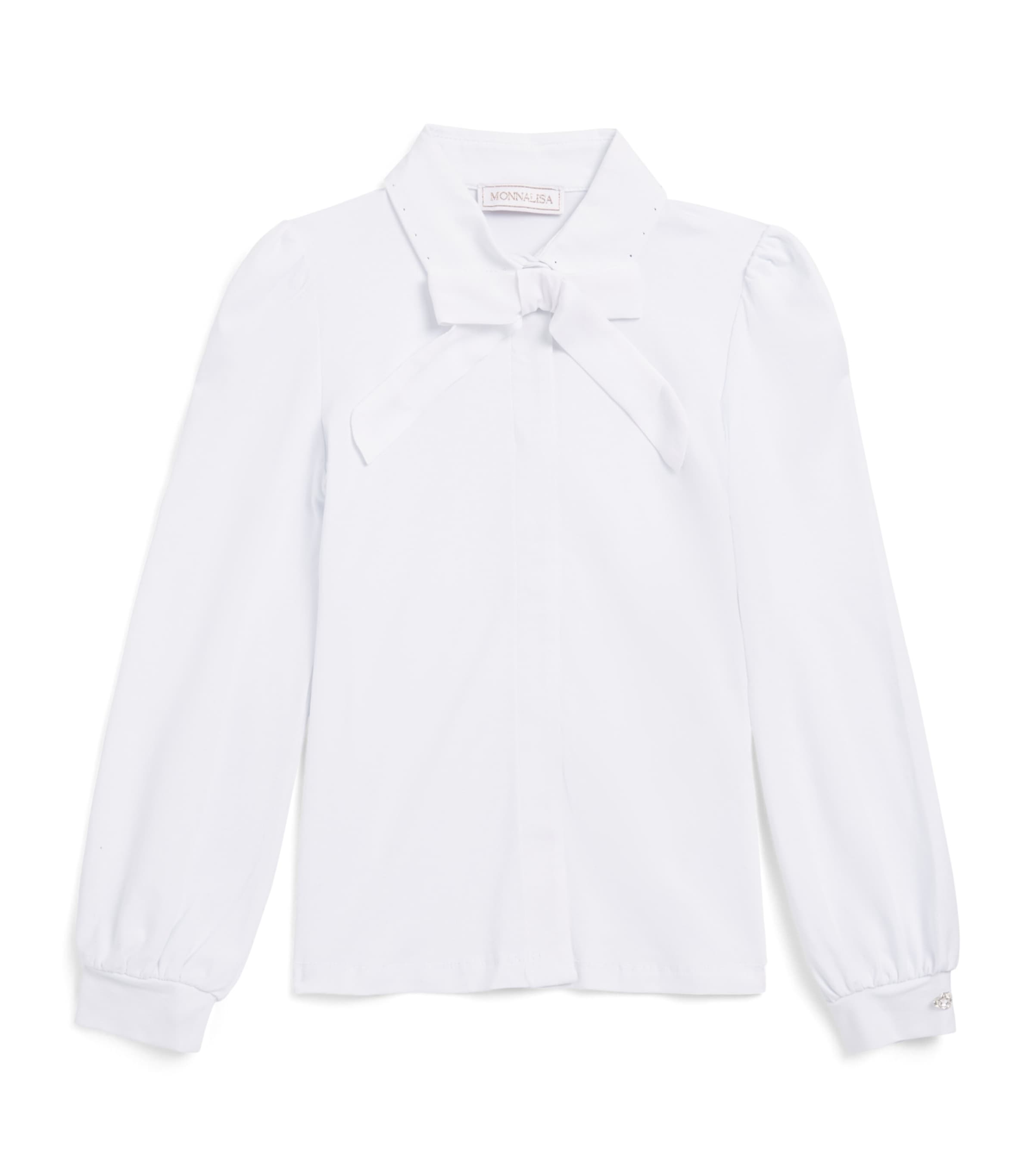 Monnalisa Stretch-Cotton Bow Shirt (4-12 Years) Bianco Image 1