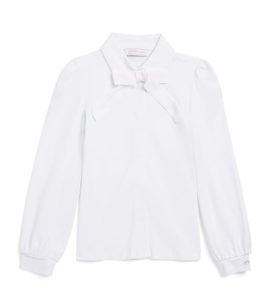 Monnalisa Stretch-Cotton Bow Shirt (4-12 Years) Bianco Image 1