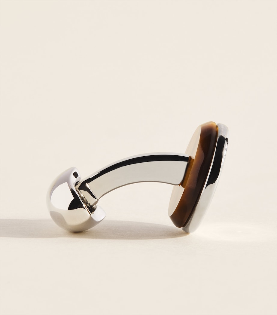 Babette Wasserman Rhodium-Plated Tiger’s Eye Tourbillon Cufflinks Tigers Eye Image 5