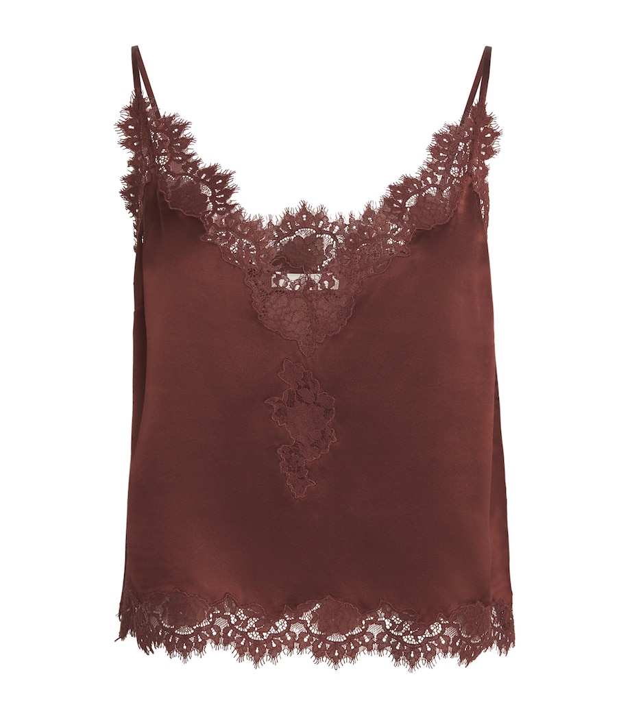 DÔEN Womens Silk Lace-Trim Kira Top Café Brun Image 1