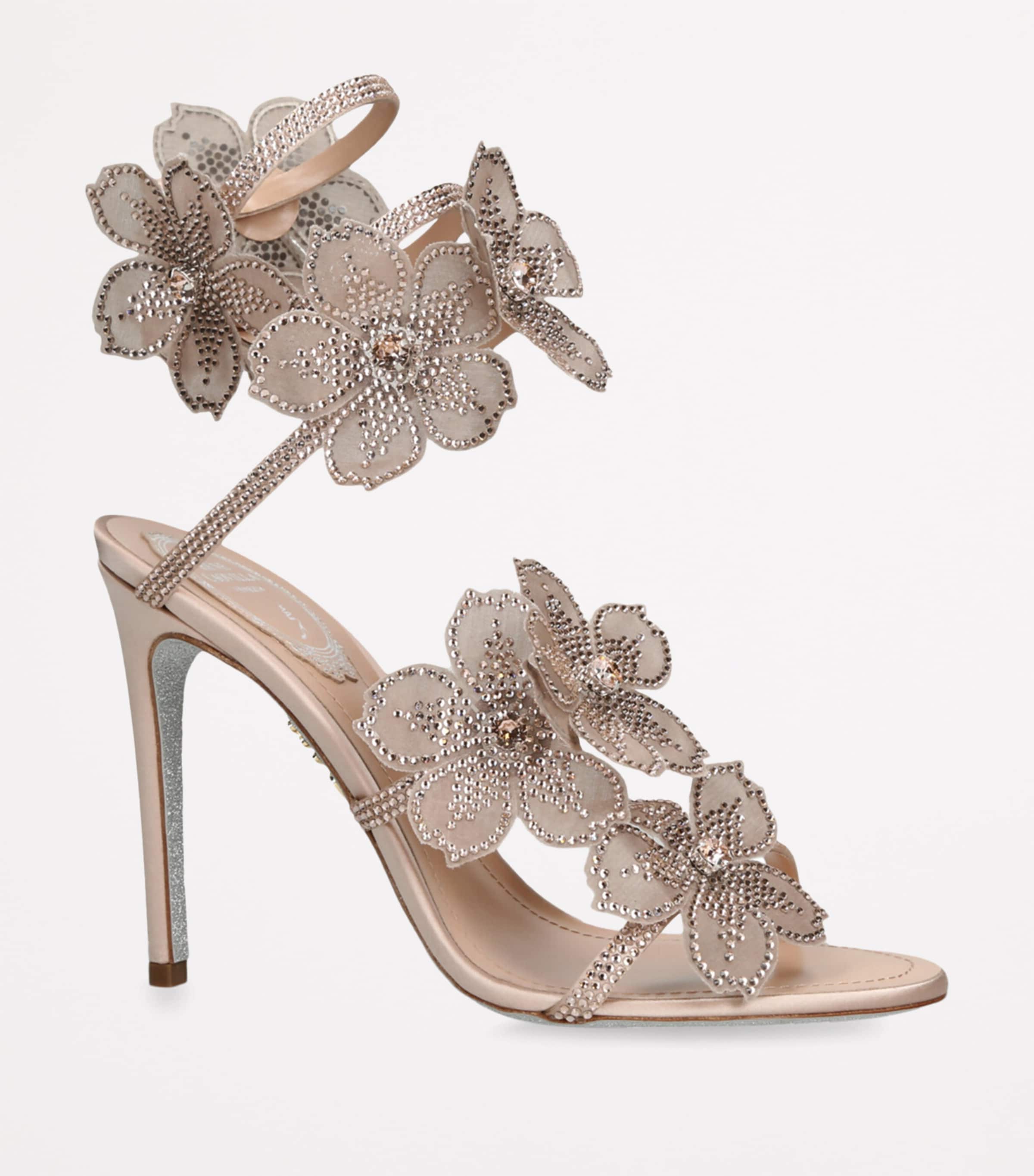 René Caovilla Satin Floral Cleo Sandals 105 Blush Image 3