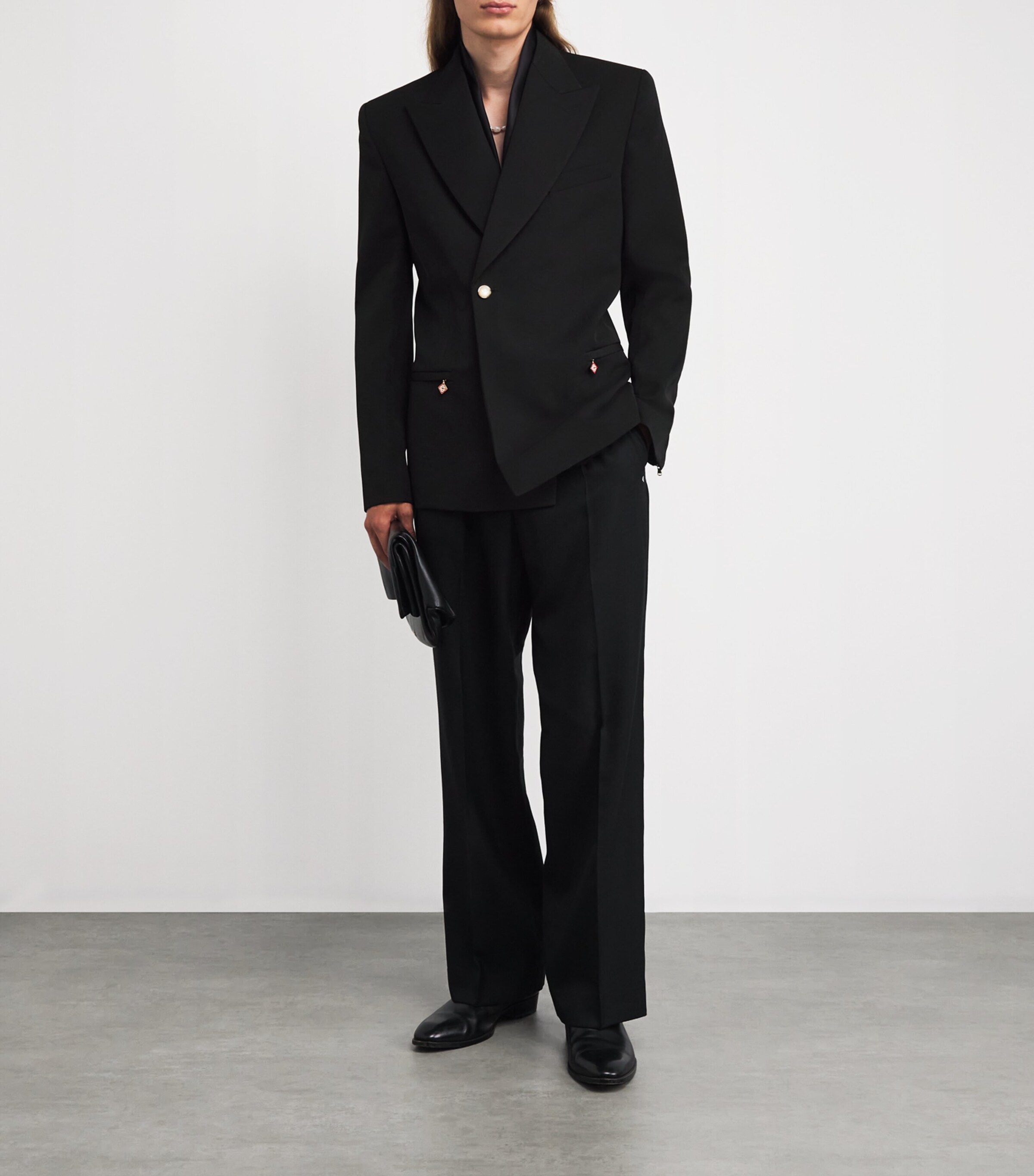 Casablanca Mens Wool Double-Breasted Blazer Black Image 2