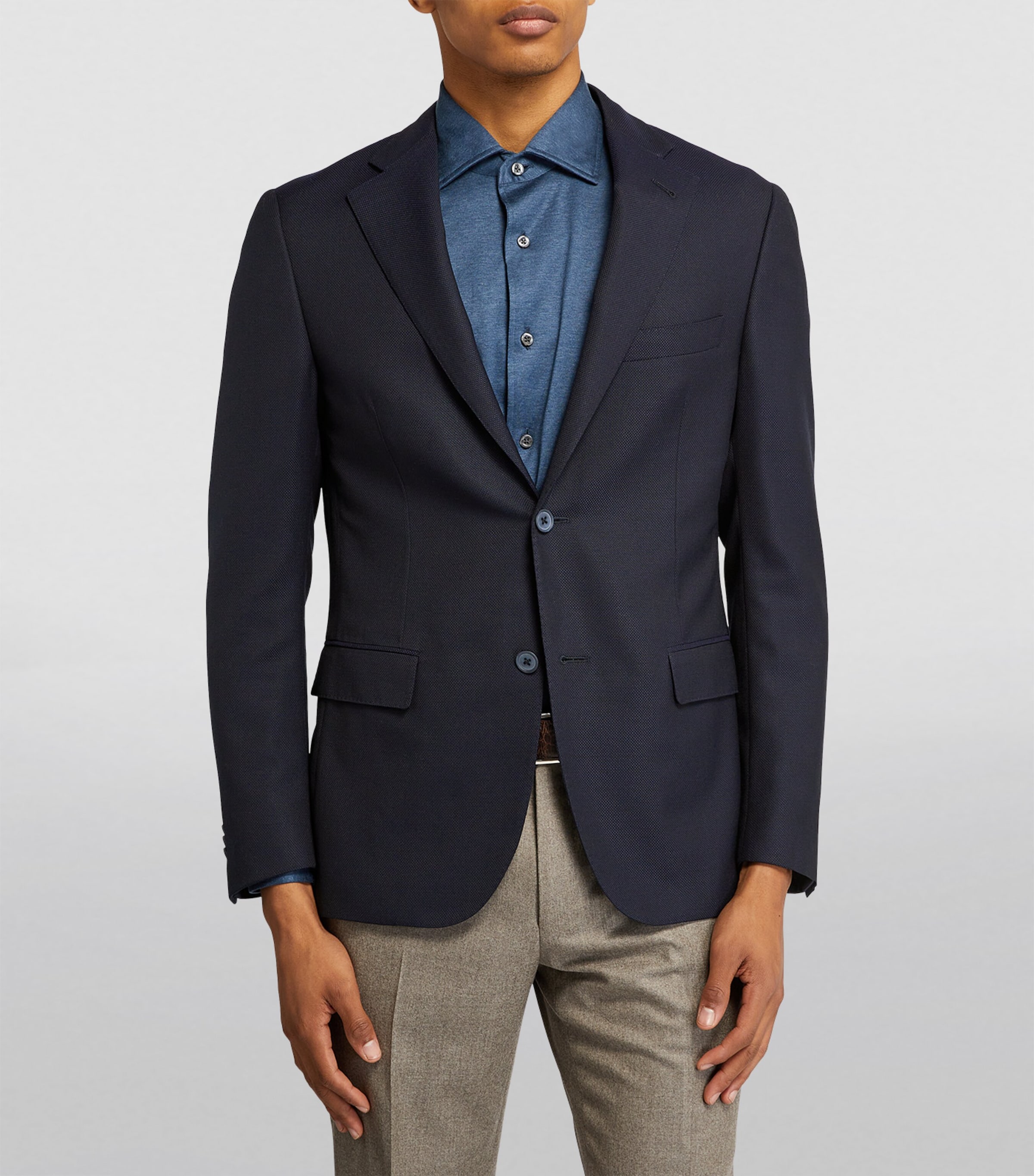Corneliani Mens Hopsack Wool Blazer Navy Image 3