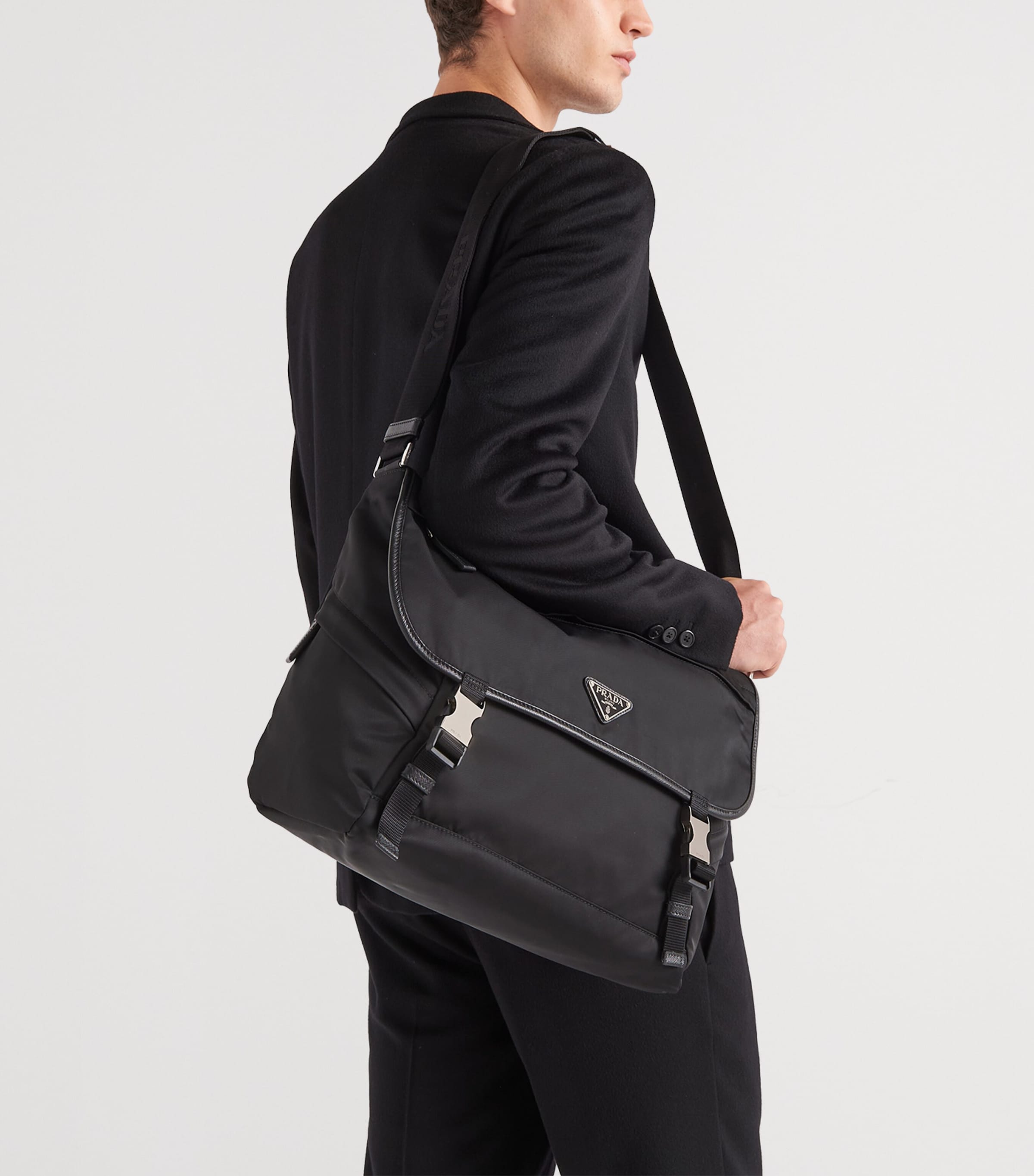 Re-Nylon and Saffiano Leather Shoulder Bag F0002 Image 2