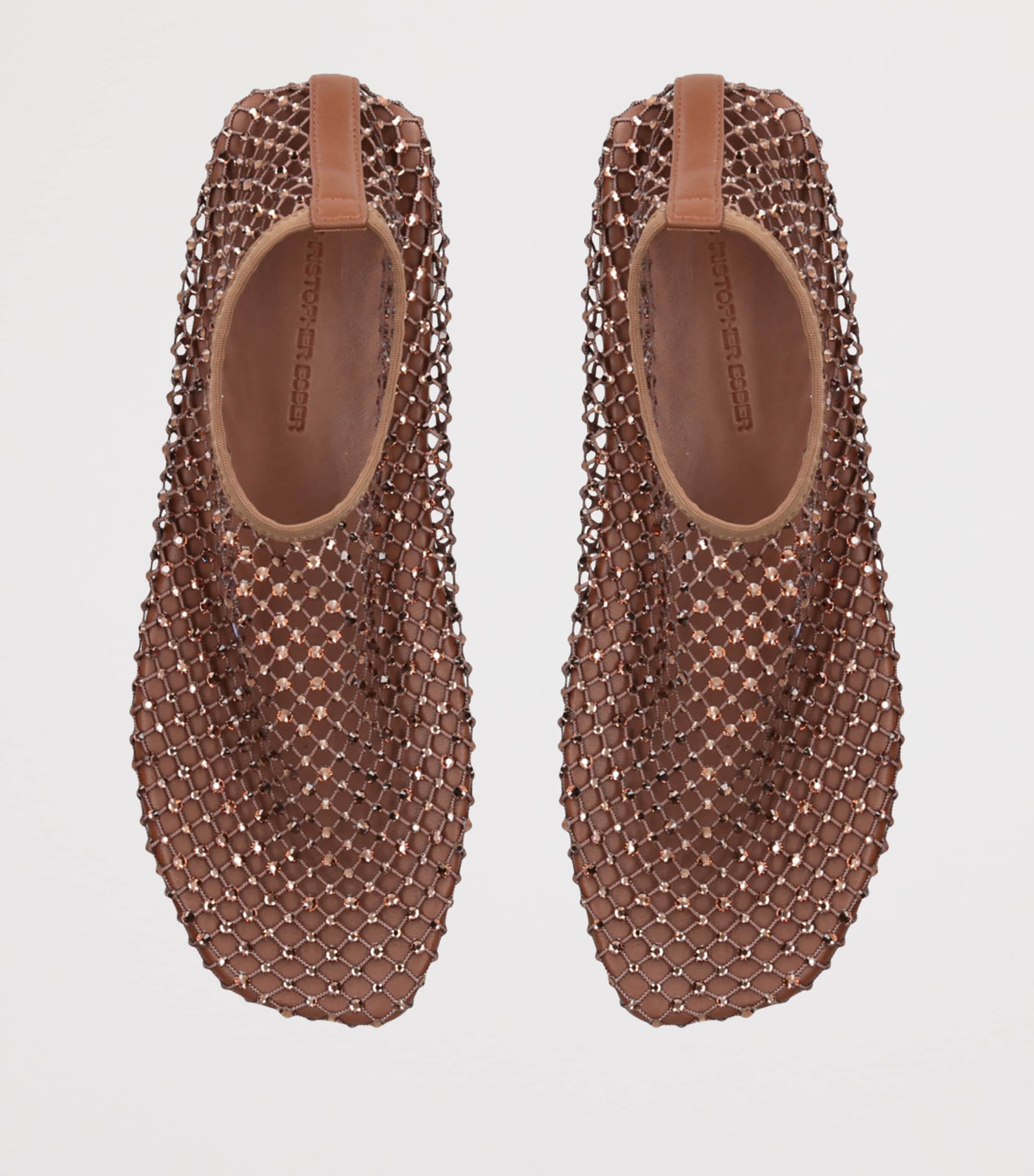 Mesh Embellished Minette Ballet Flats TAN Image 4