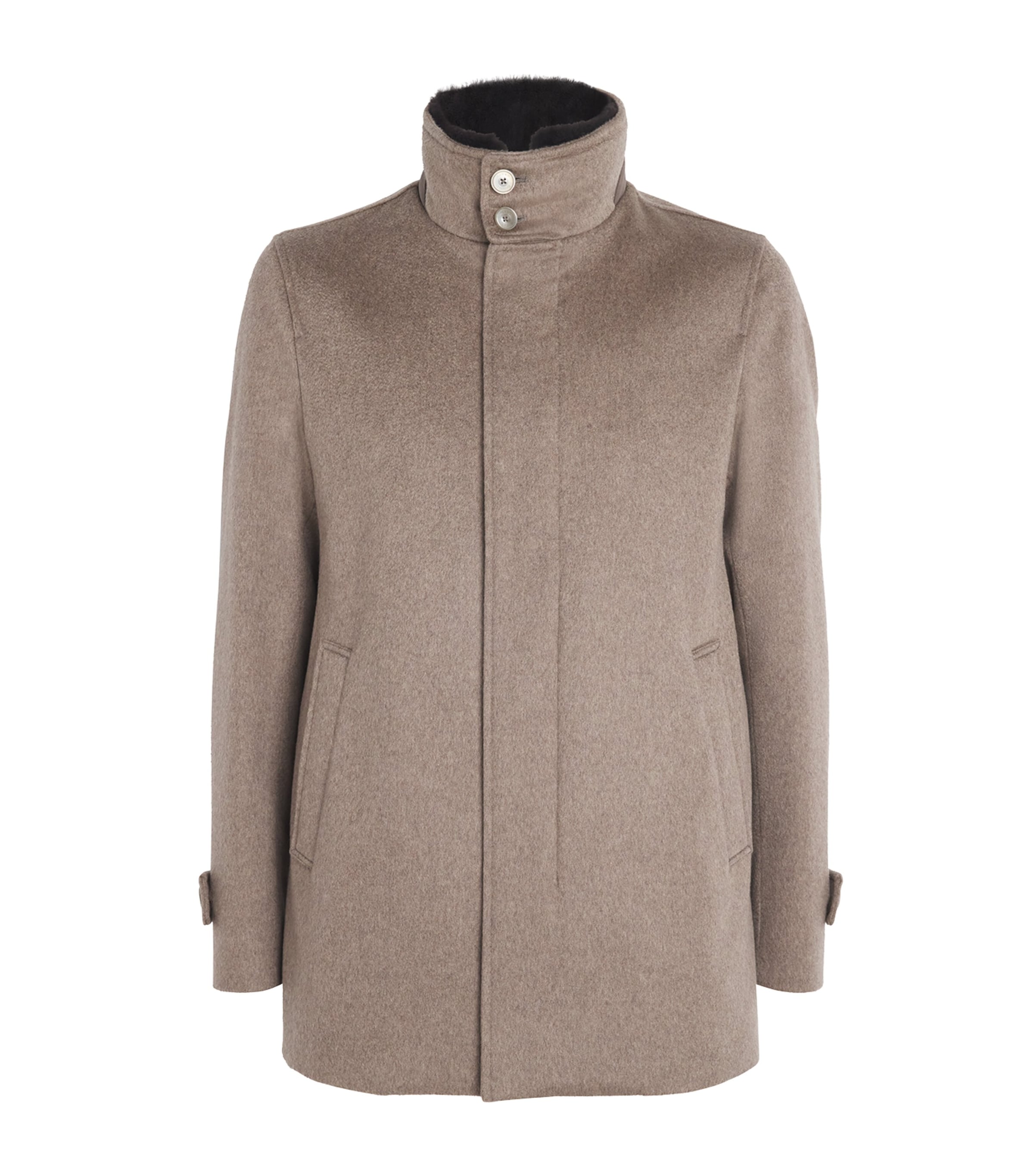 Herno Cashmere Shearling-trim Car Coat In Brown