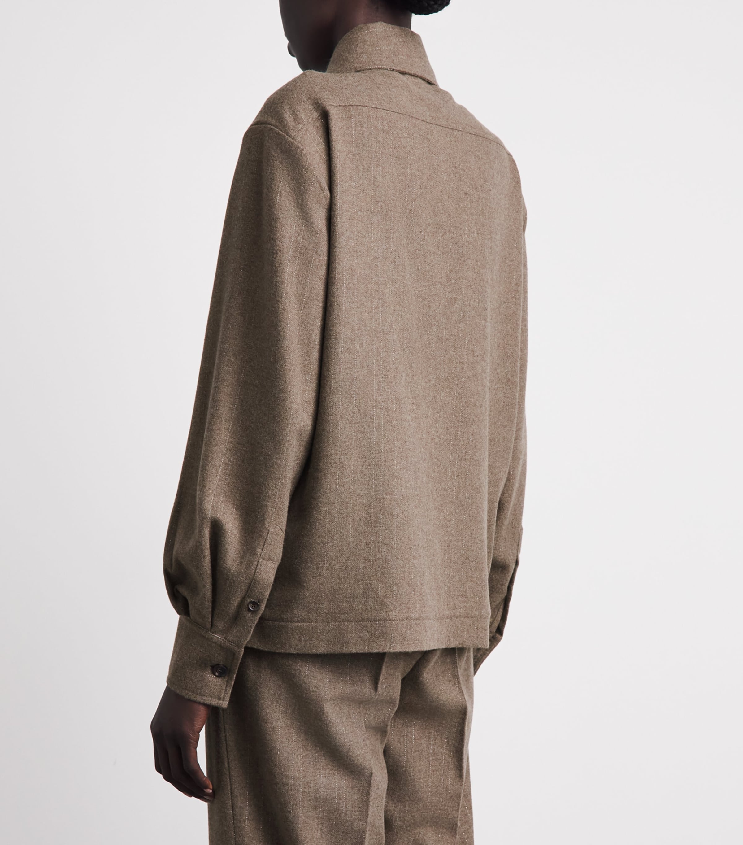 Kiton Womens Virgin Wool-Cashmere Overshirt Light Brown Stripe Image 5