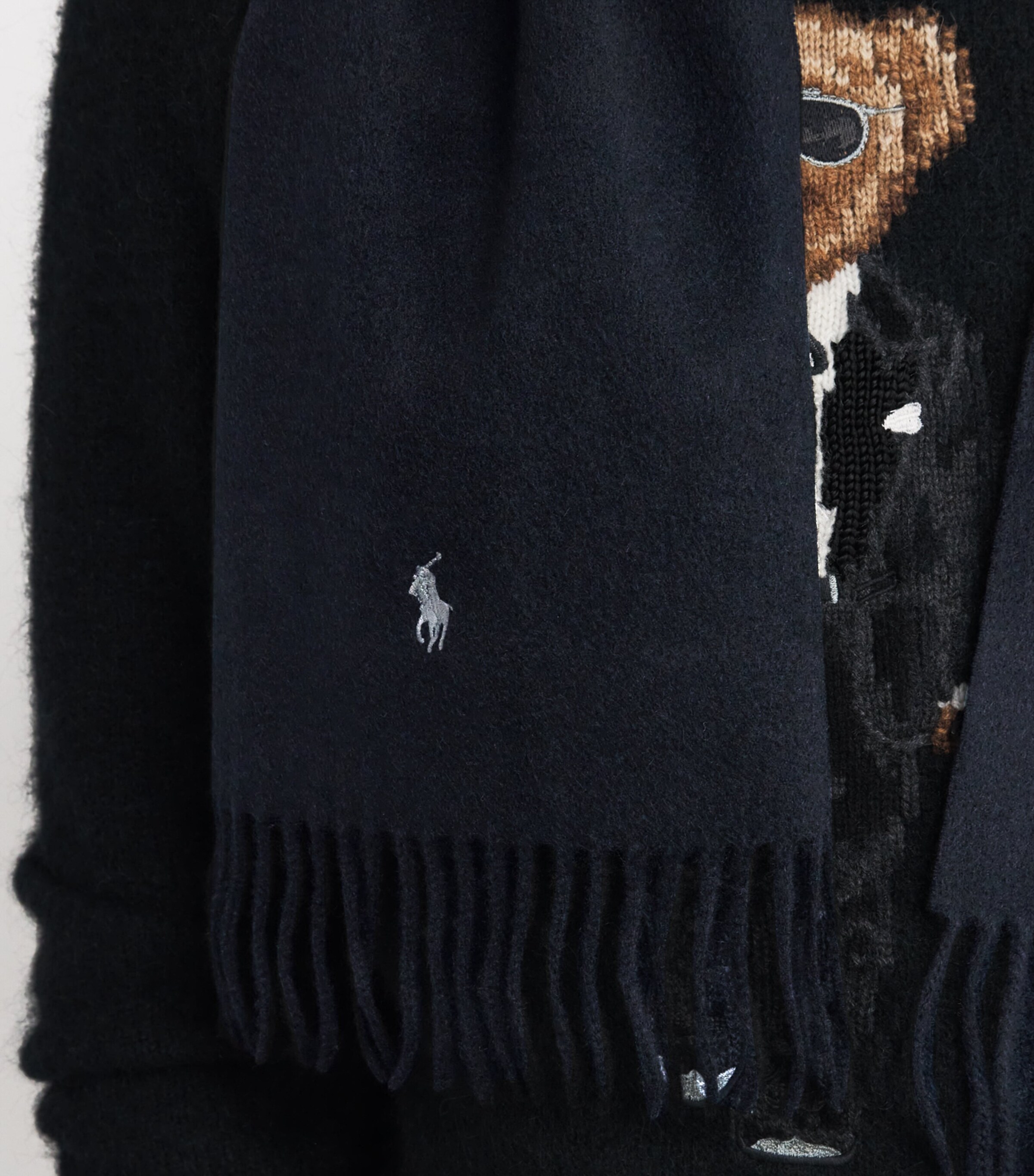 Cashmere Polo Pony Fringe Scarf BLACK Image 3