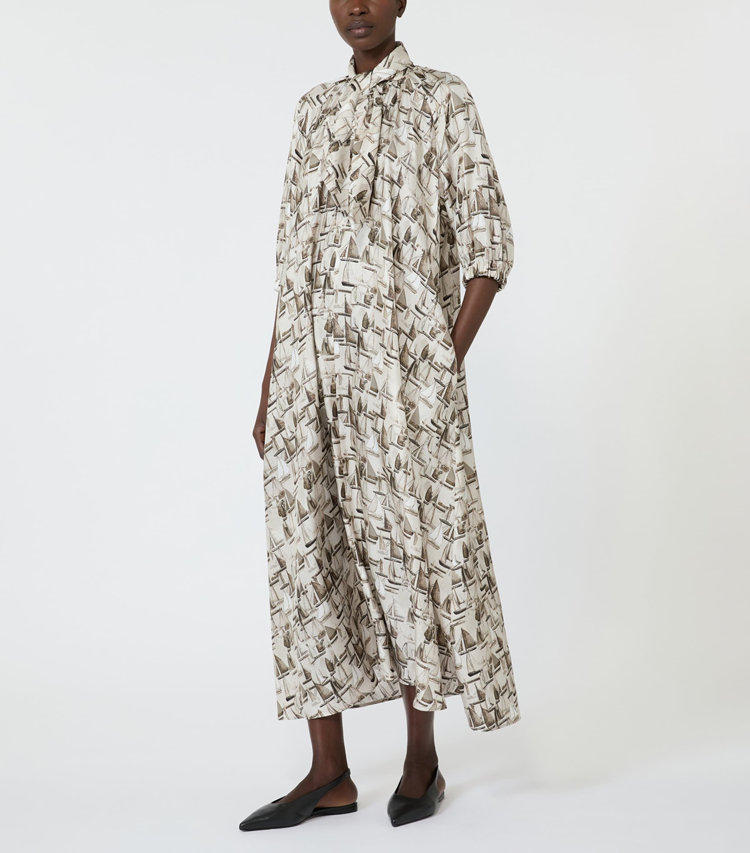 Max Mara Womens Silk Sailboat Midi Dress Stone Image 2