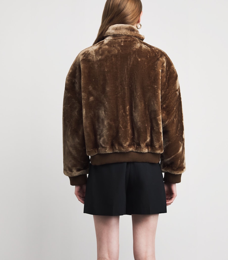 Faux Fur Zip-Up Jacket BROWN Image 4