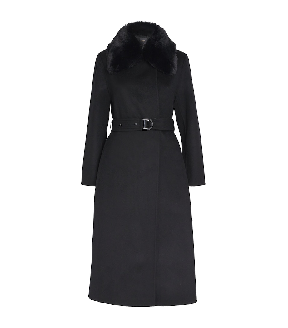 Faux Fur-Collar Coat BLACK Image 1