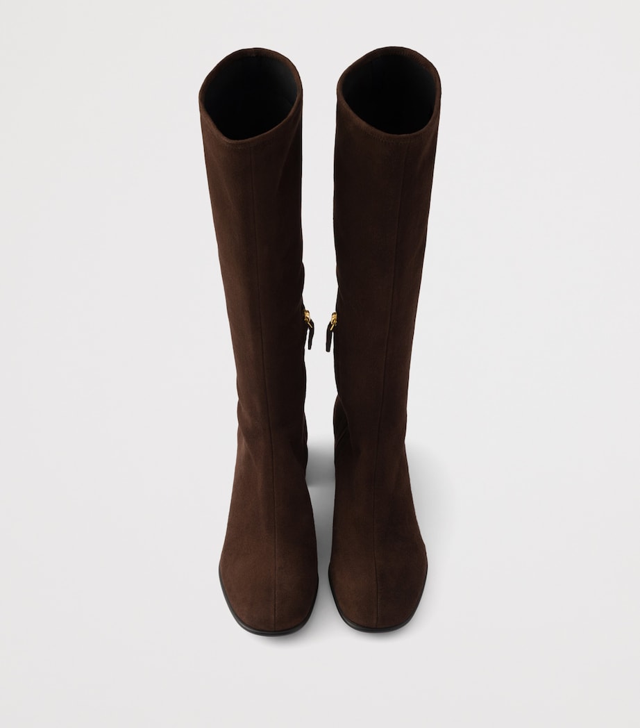 Prada Womens Stretch Suede Knee-High Boots 55 Brown Image 3