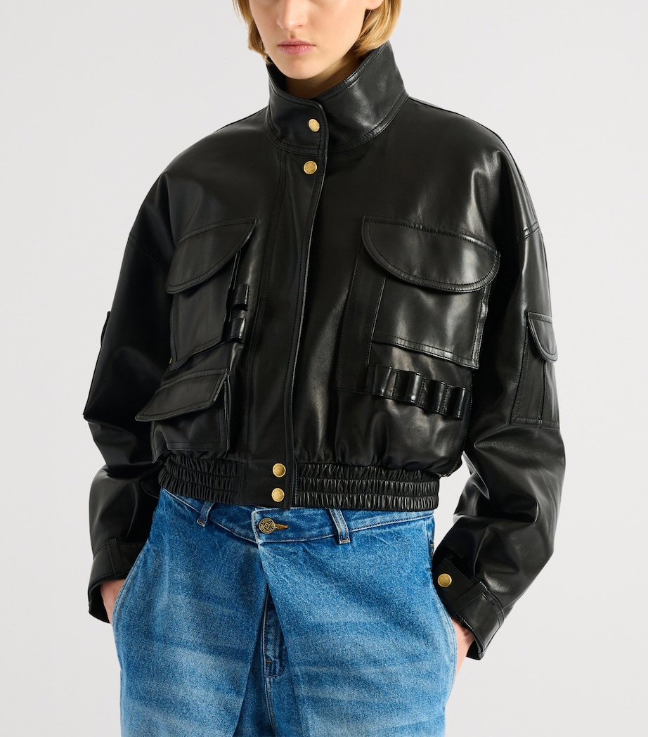 Balmain Womens Lambskin Bomber Jacket Noir Image 5